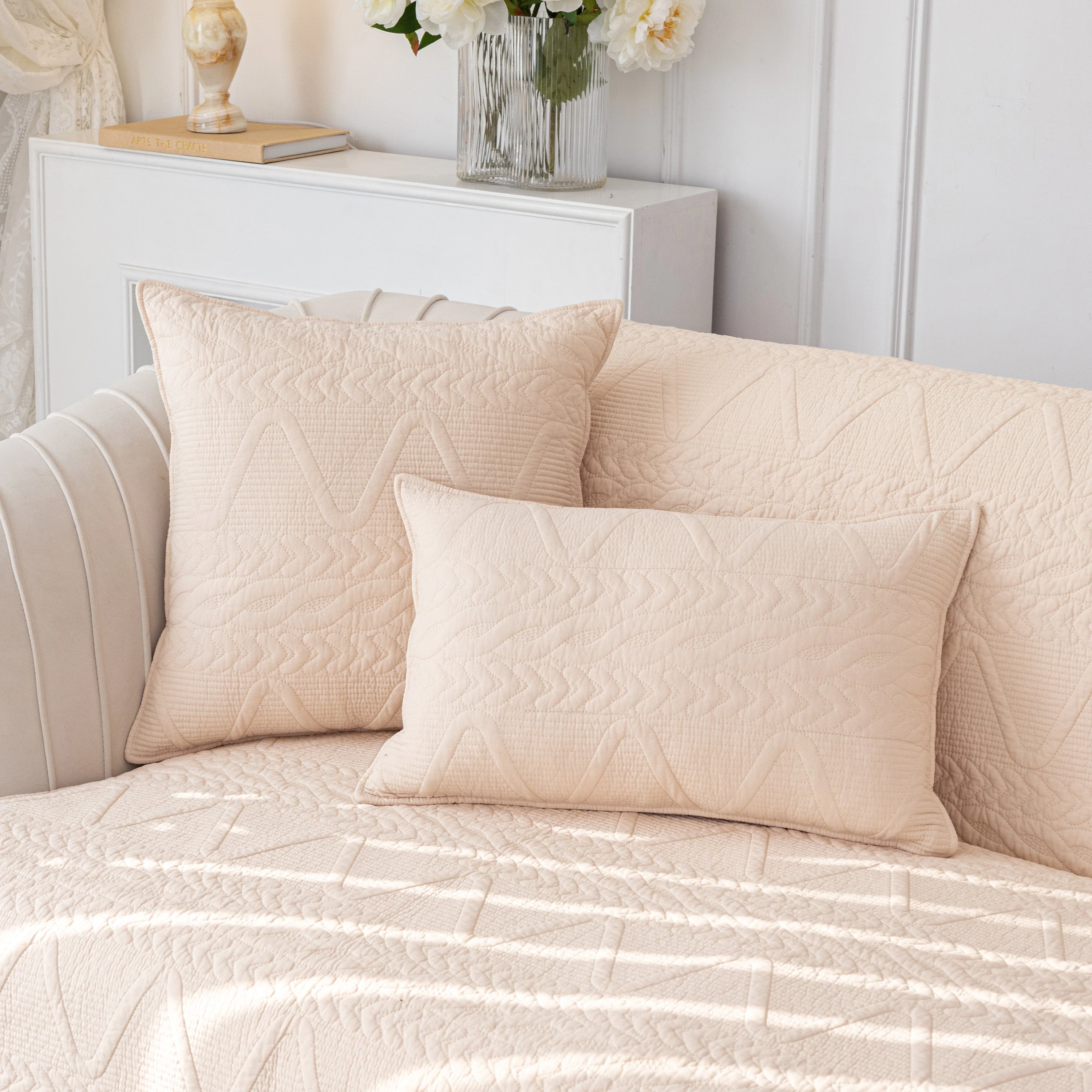 Geometric Textured Cotton Quilted Sofa Cover, Non-Slip Washable Couch Protector - Image 88