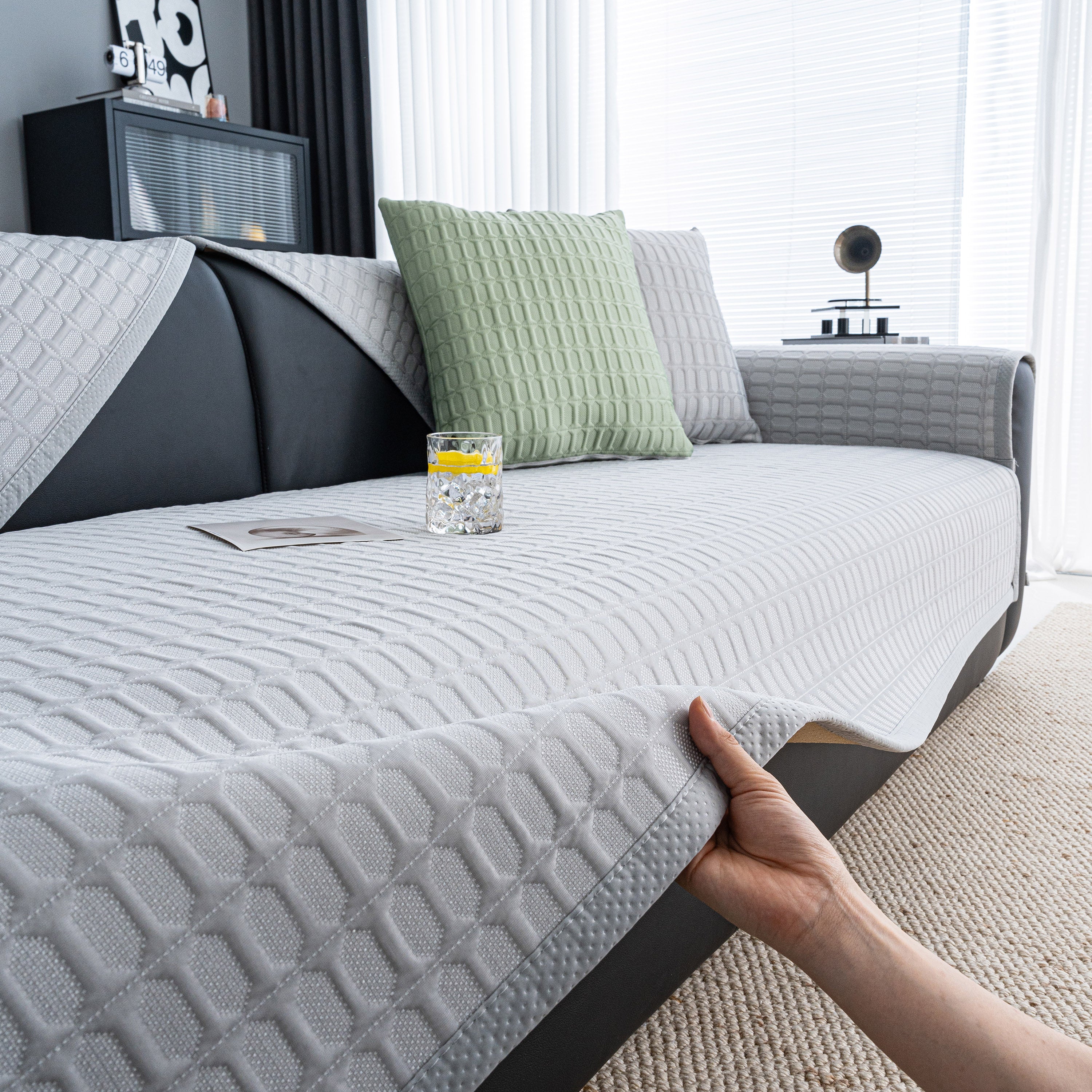 Geometric Textured Couch Slipcover Protector Non-Slip Ice Silk Sofa Cover for Couch - Image 10