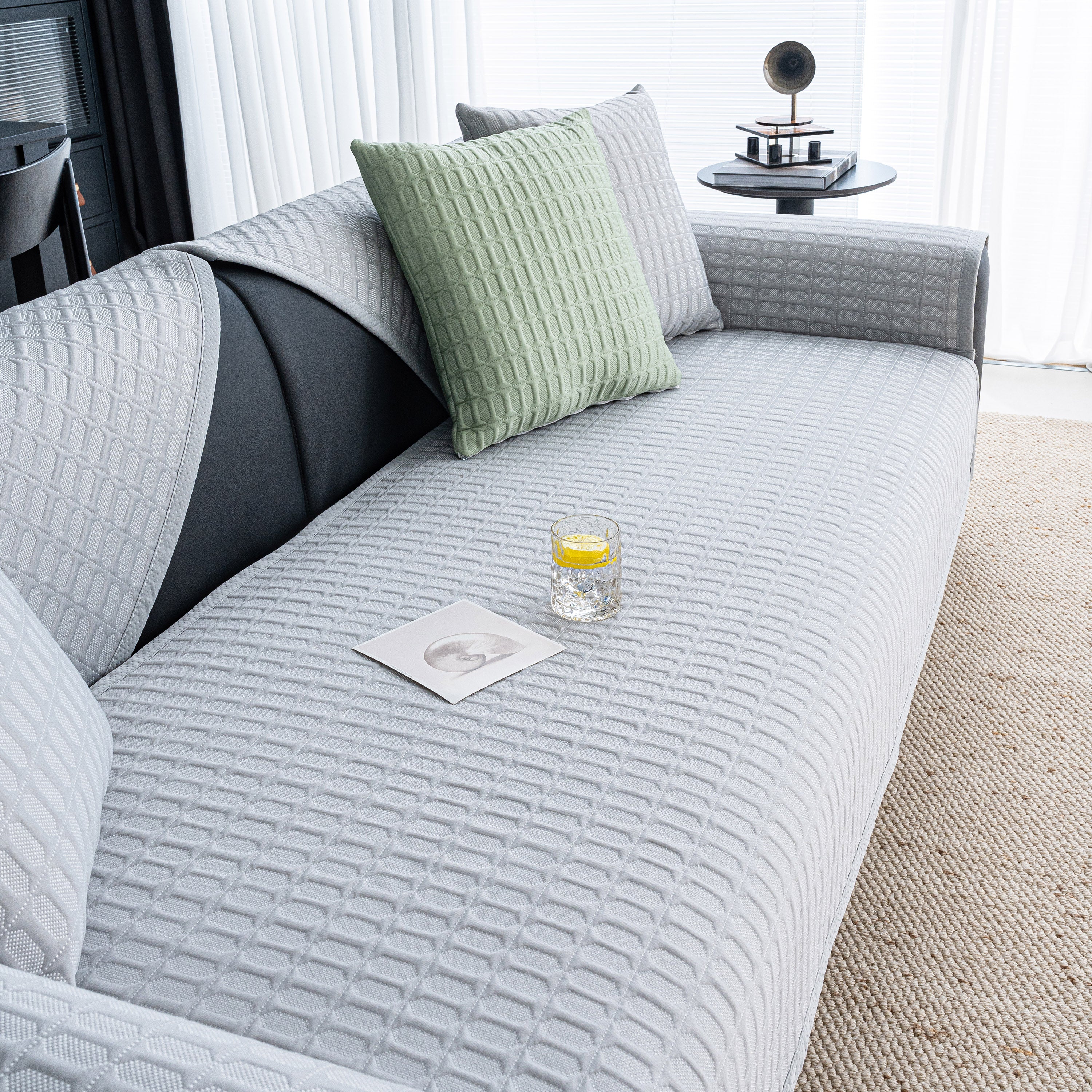 Geometric Textured Couch Slipcover Protector Non-Slip Ice Silk Sofa Cover for Couch - Image 11