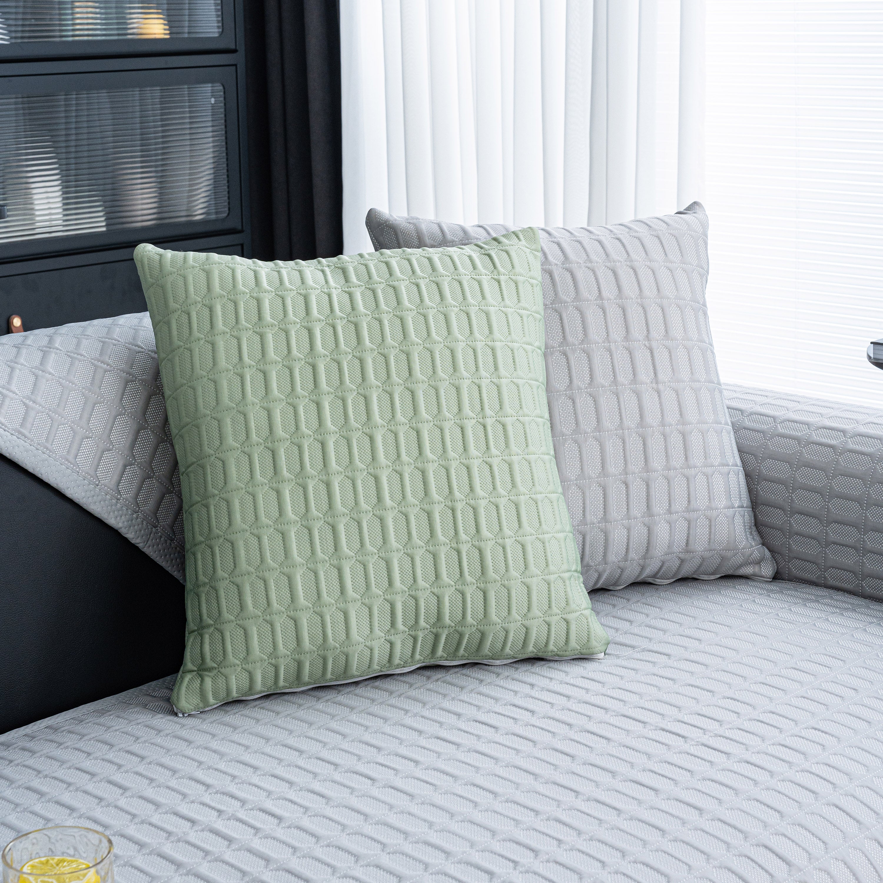 Geometric Textured Couch Slipcover Protector Non-Slip Ice Silk Sofa Cover for Couch - Image 12