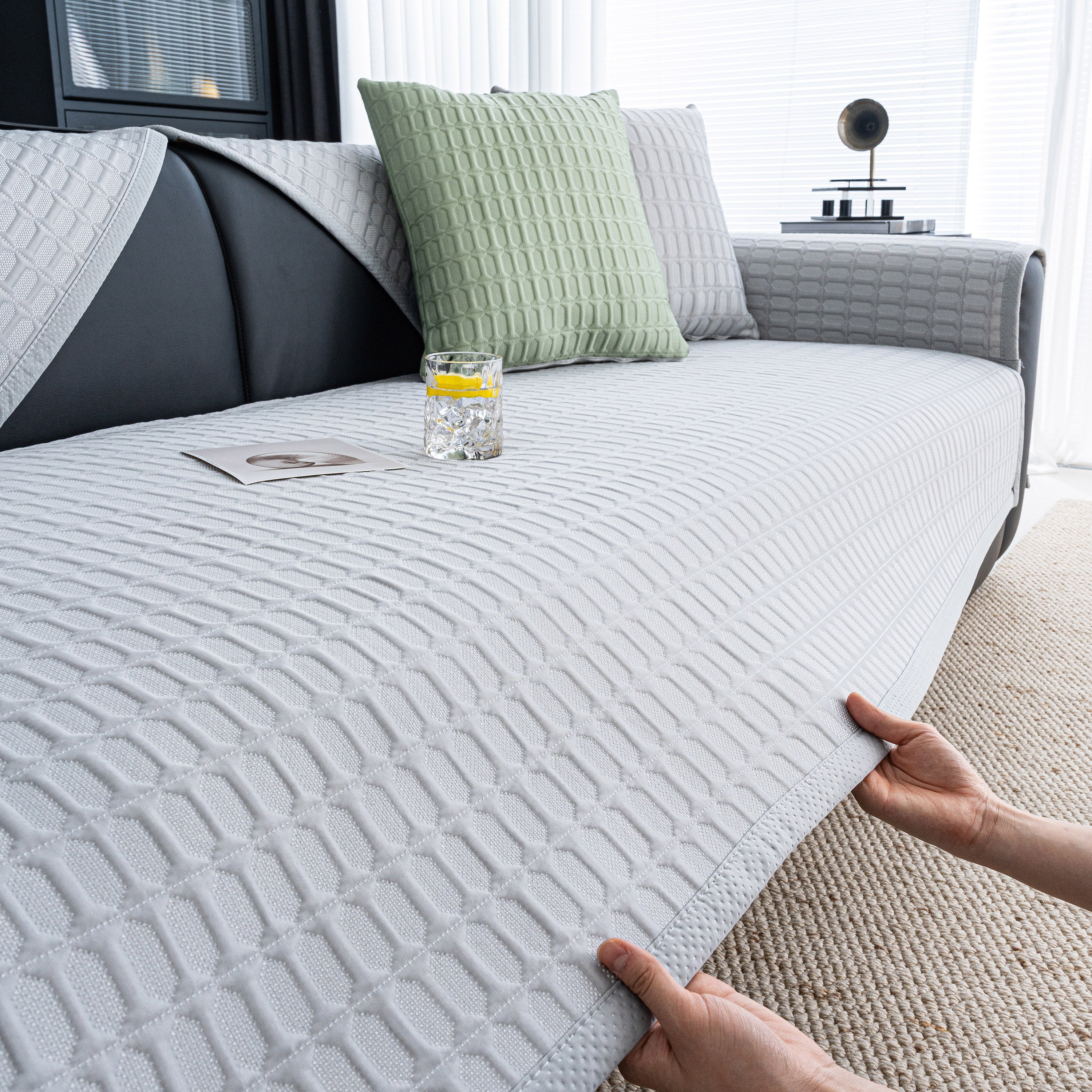 Geometric Textured Couch Slipcover Protector Non-Slip Ice Silk Sofa Cover for Couch - Image 13