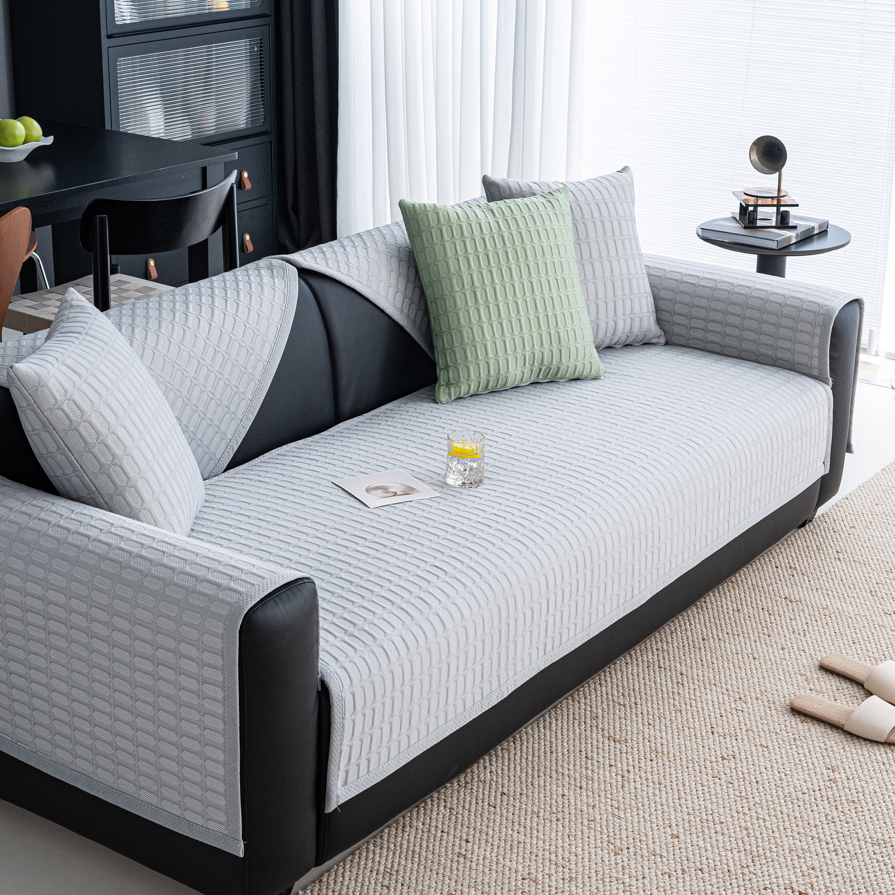 Geometric Textured Couch Slipcover Protector Non-Slip Ice Silk Sofa Cover for Couch - Image 18