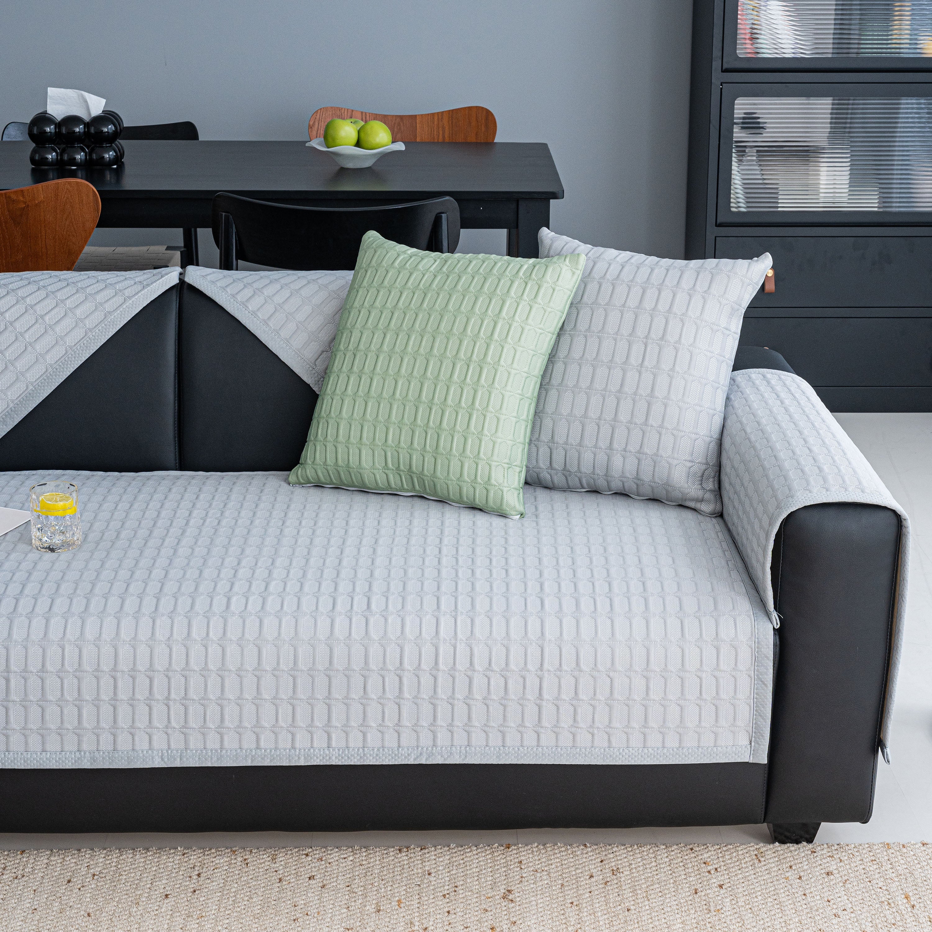 Geometric Textured Couch Slipcover Protector Non-Slip Ice Silk Sofa Cover for Couch - Image 2