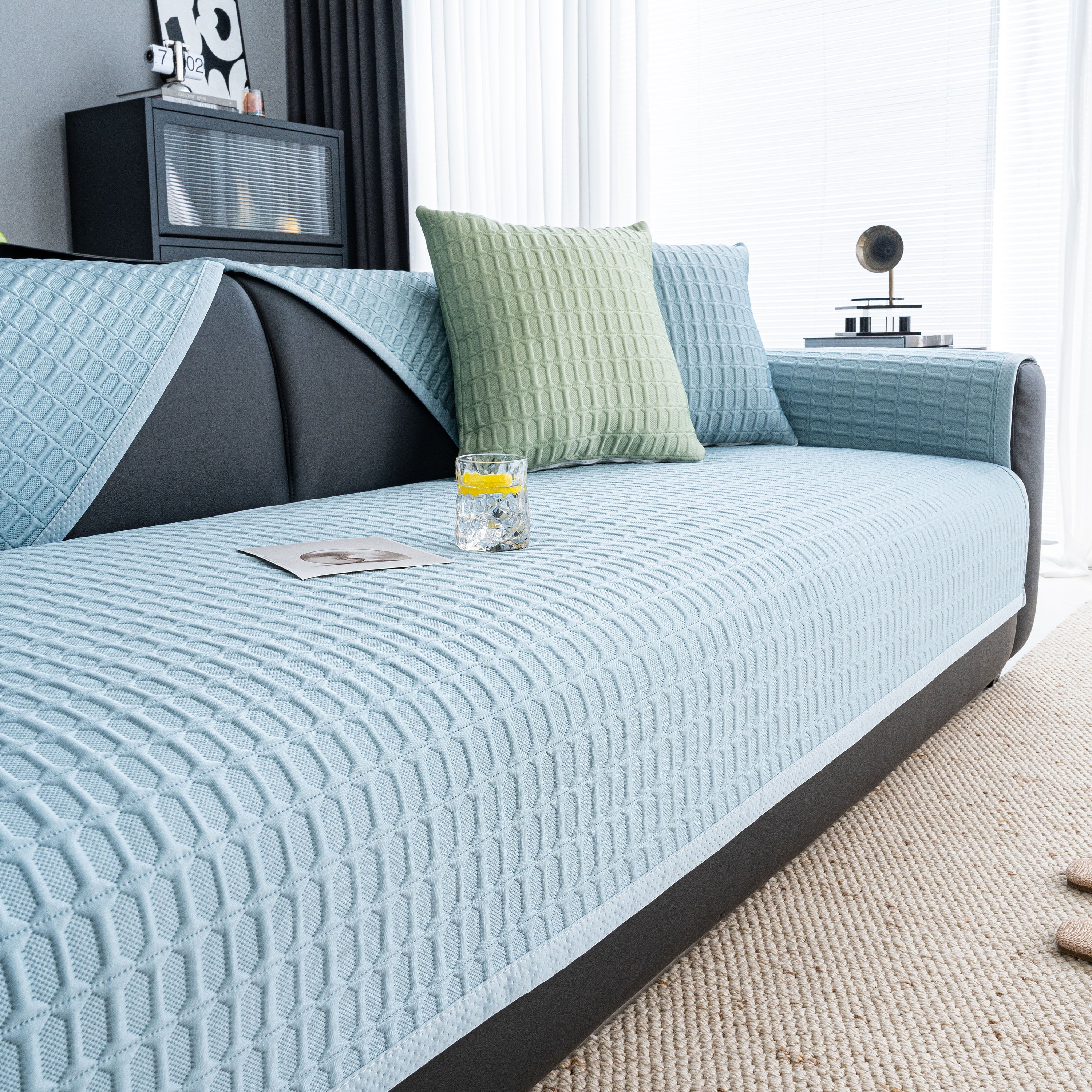 Geometric Textured Couch Slipcover Protector Non-Slip Ice Silk Sofa Cover for Couch - Image 22