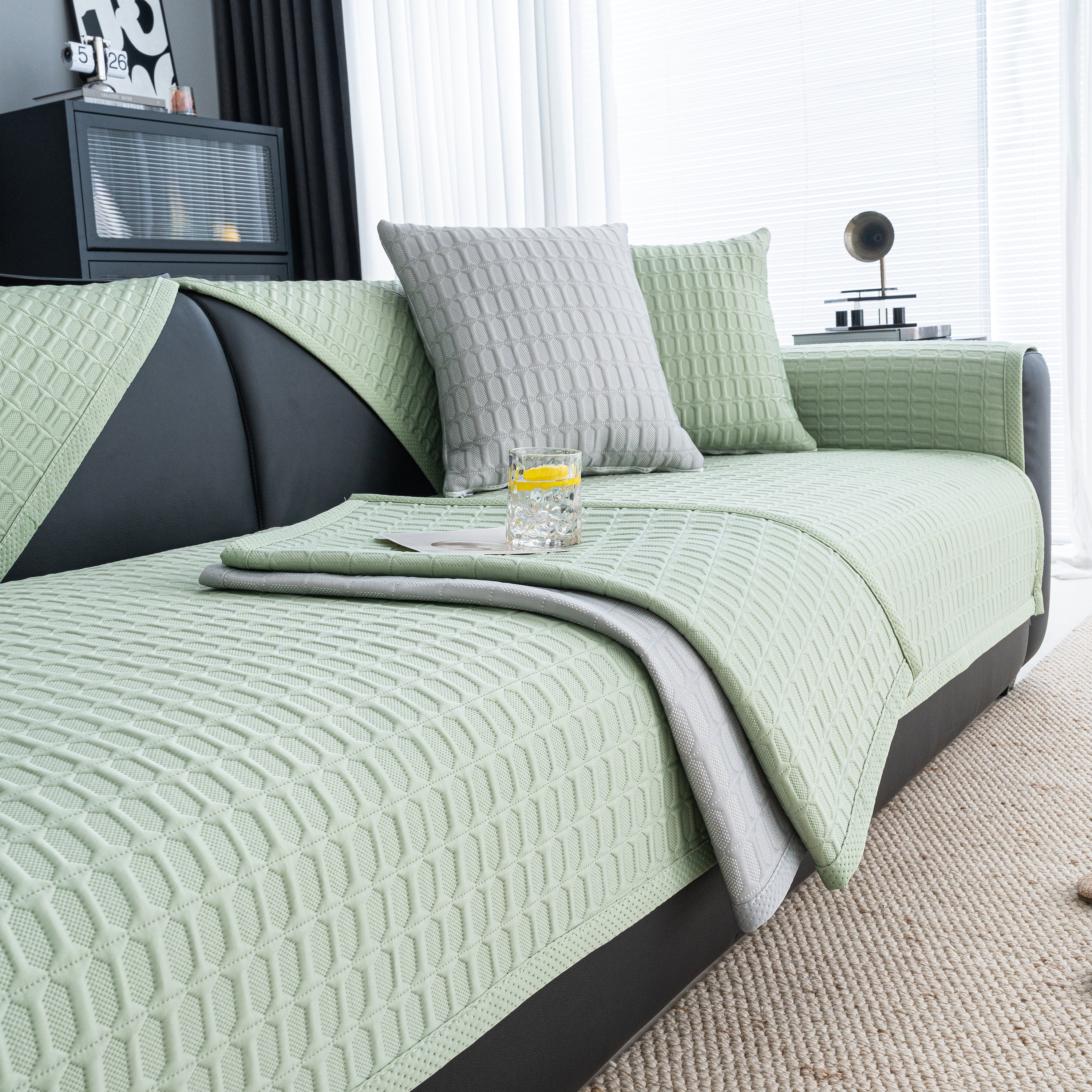 Geometric Textured Couch Slipcover Protector Non-Slip Ice Silk Sofa Cover for Couch - Image 23