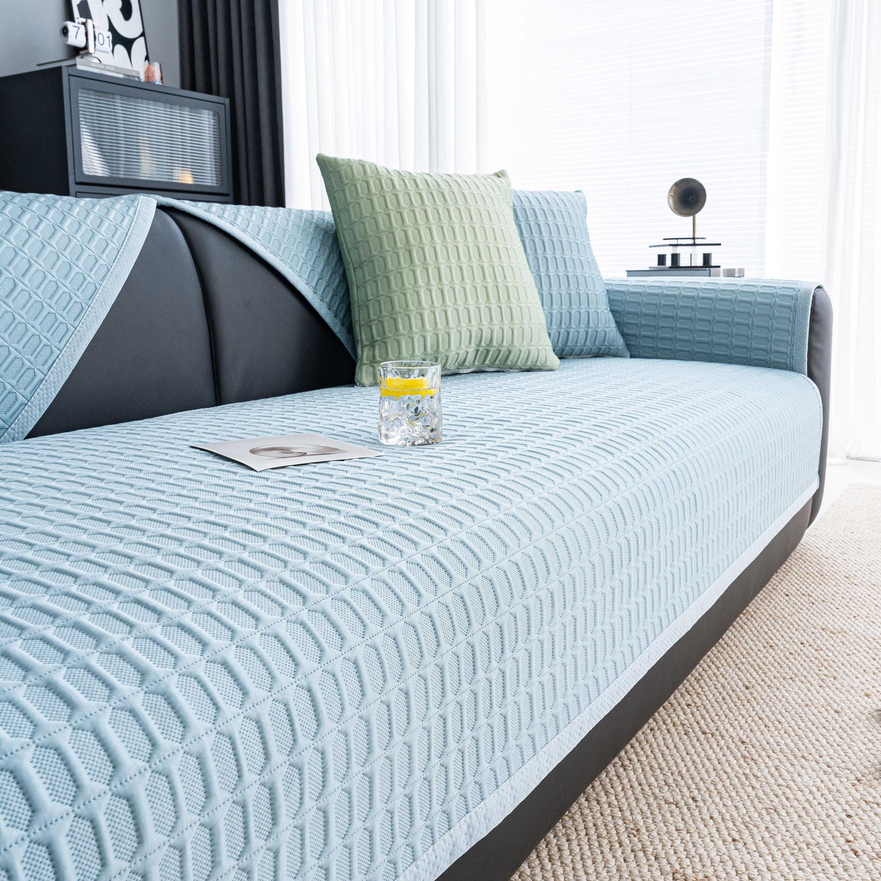 Geometric Textured Couch Slipcover Protector Non-Slip Ice Silk Sofa Cover for Couch - Image 25