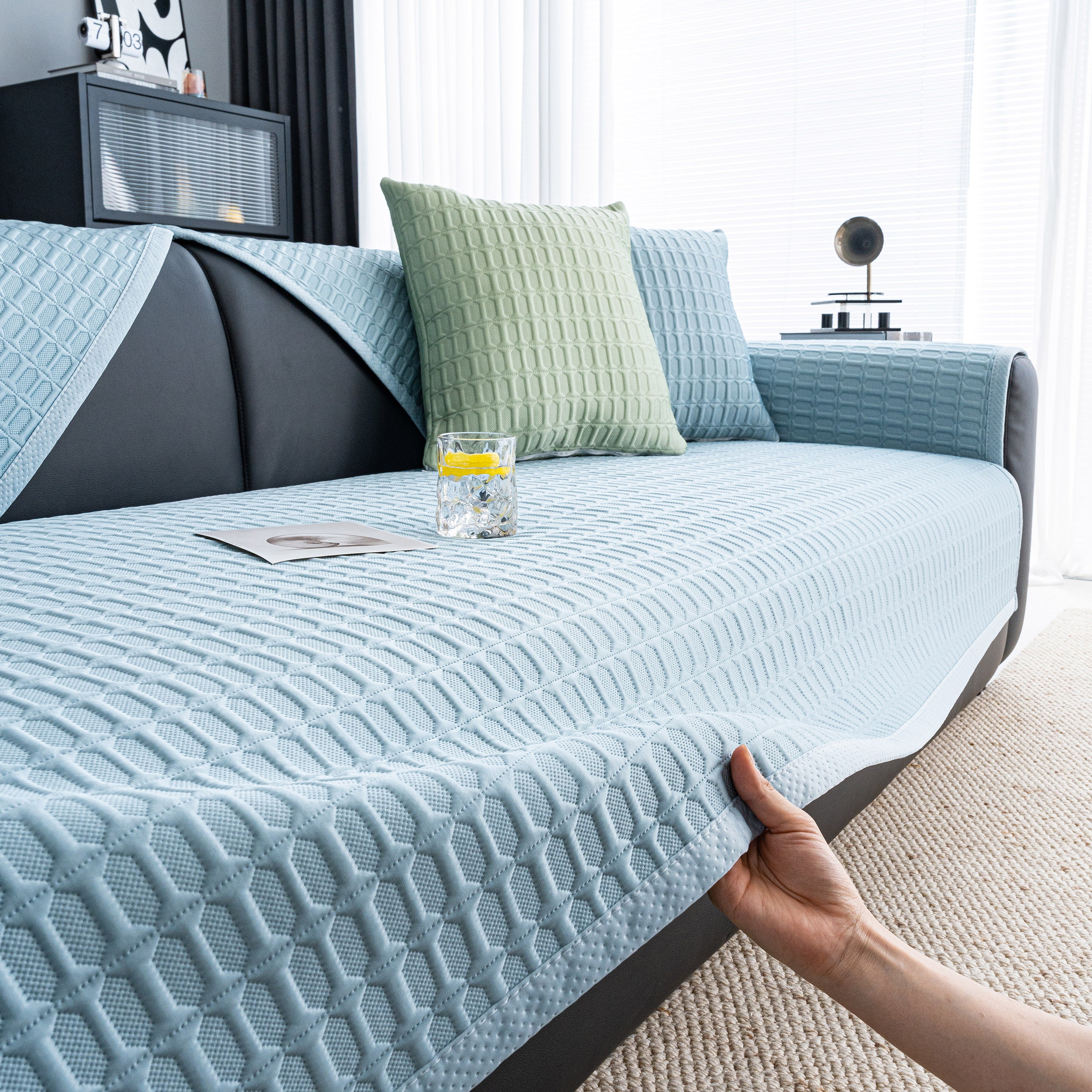 Geometric Textured Couch Slipcover Protector Non-Slip Ice Silk Sofa Cover for Couch - Image 26