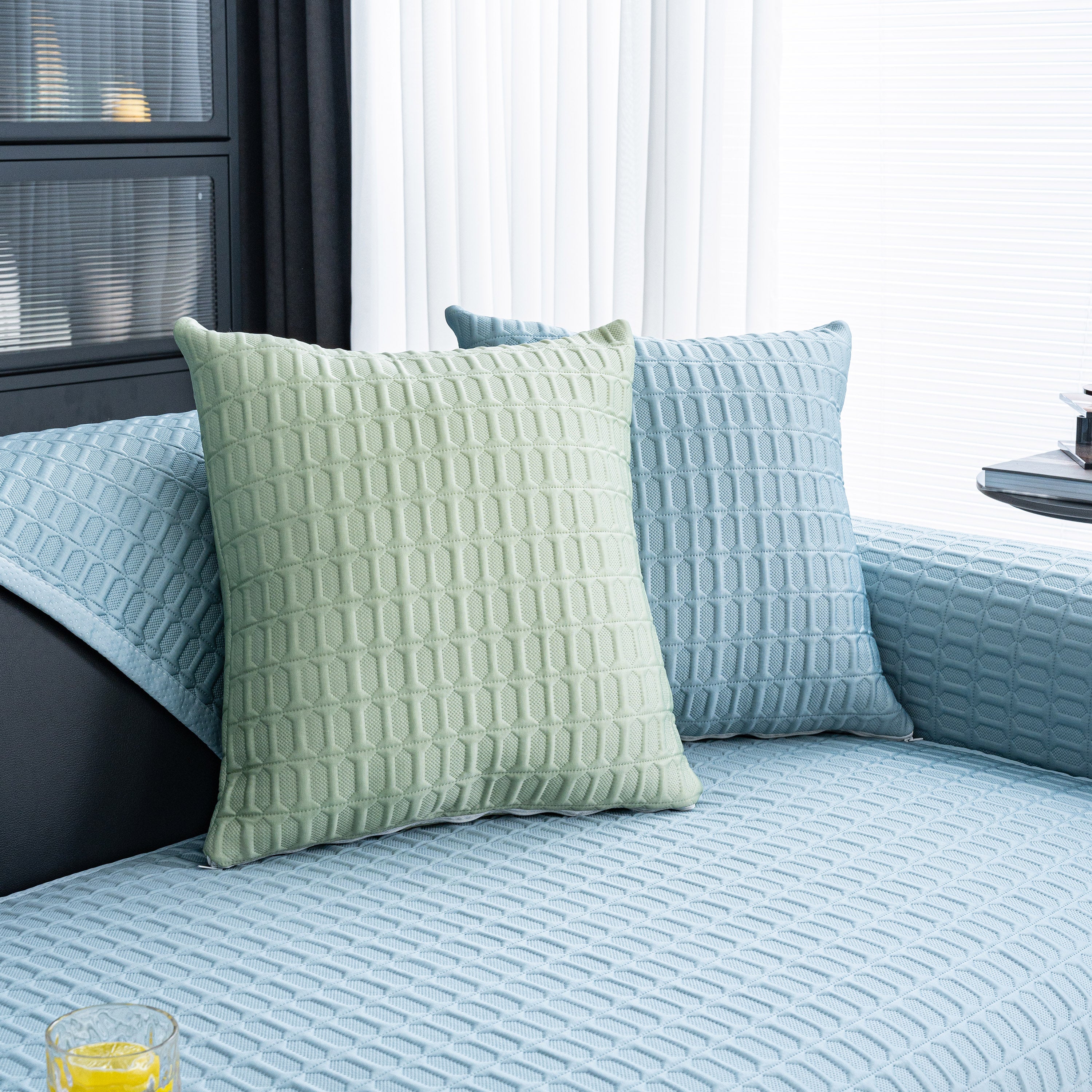 Geometric Textured Couch Slipcover Protector Non-Slip Ice Silk Sofa Cover for Couch - Image 27