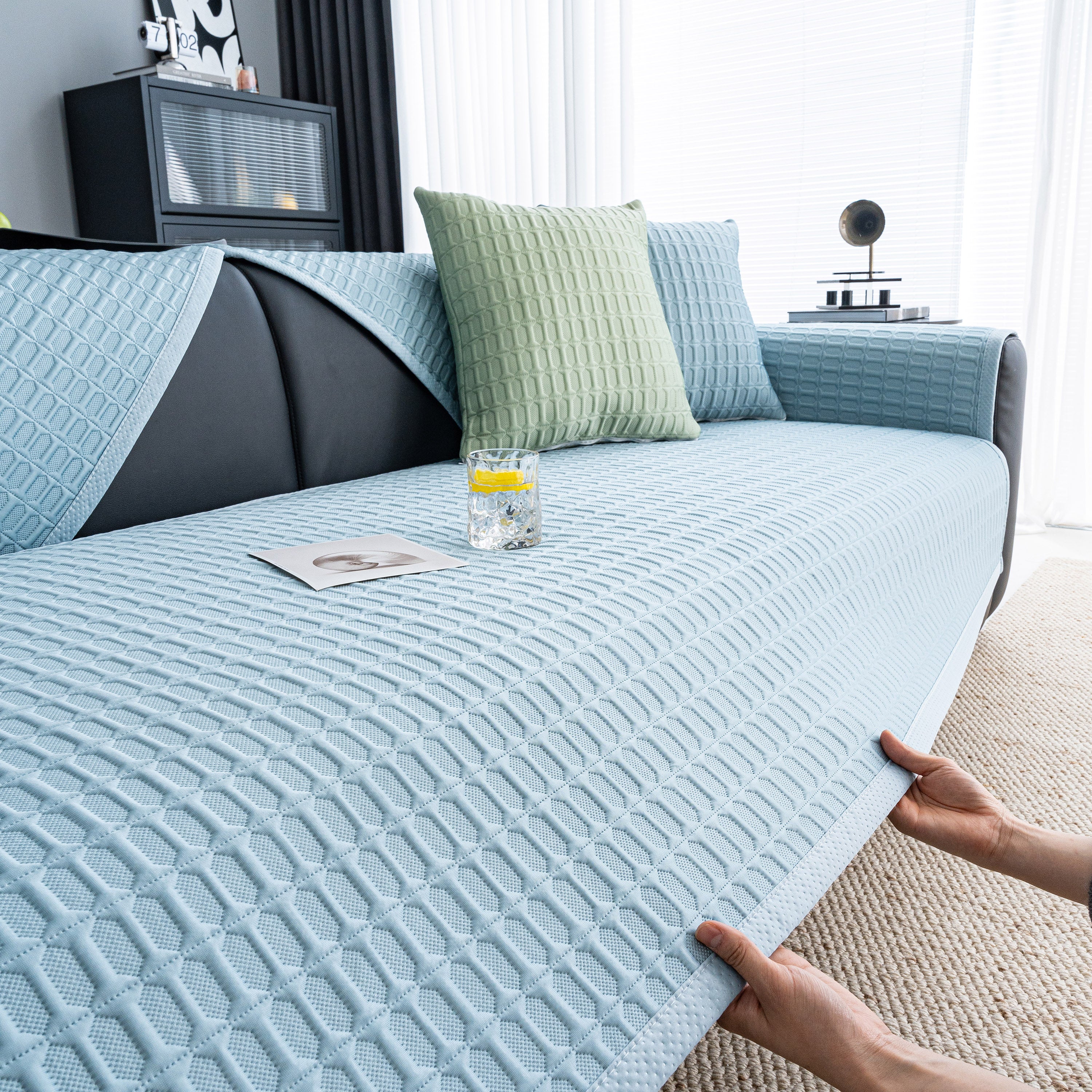 Geometric Textured Couch Slipcover Protector Non-Slip Ice Silk Sofa Cover for Couch - Image 28