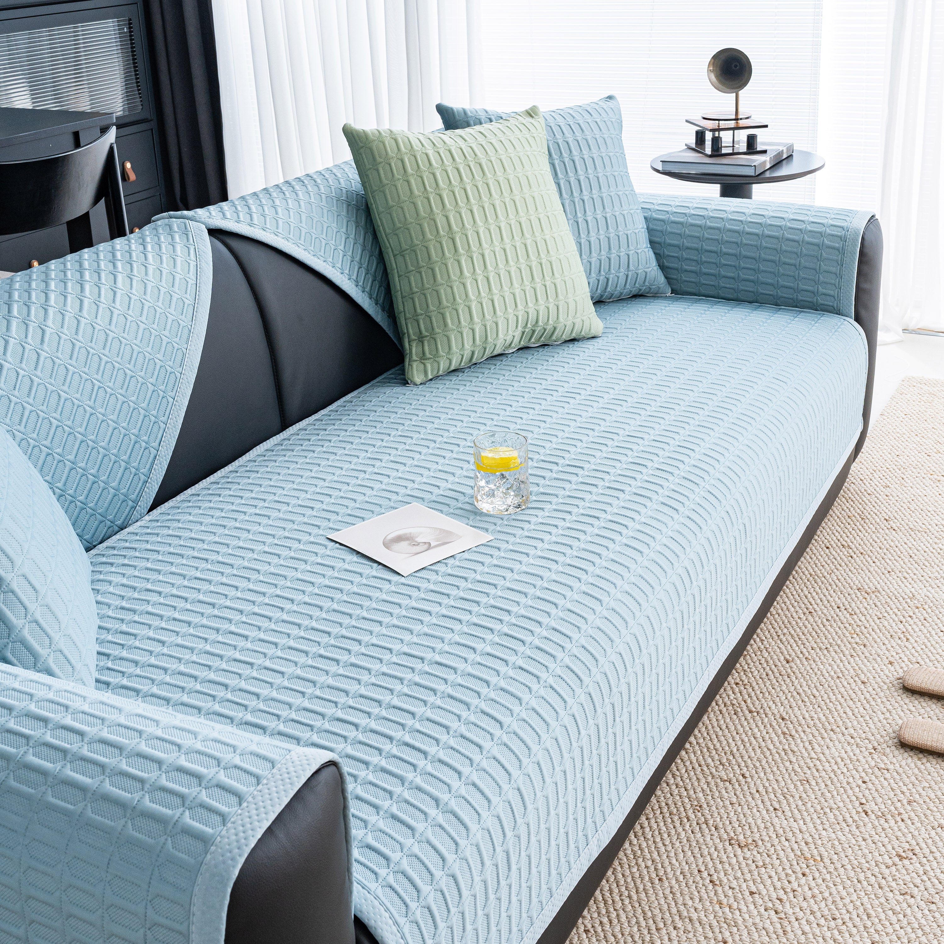 Geometric Textured Couch Slipcover Protector Non-Slip Ice Silk Sofa Cover for Couch - Image 29