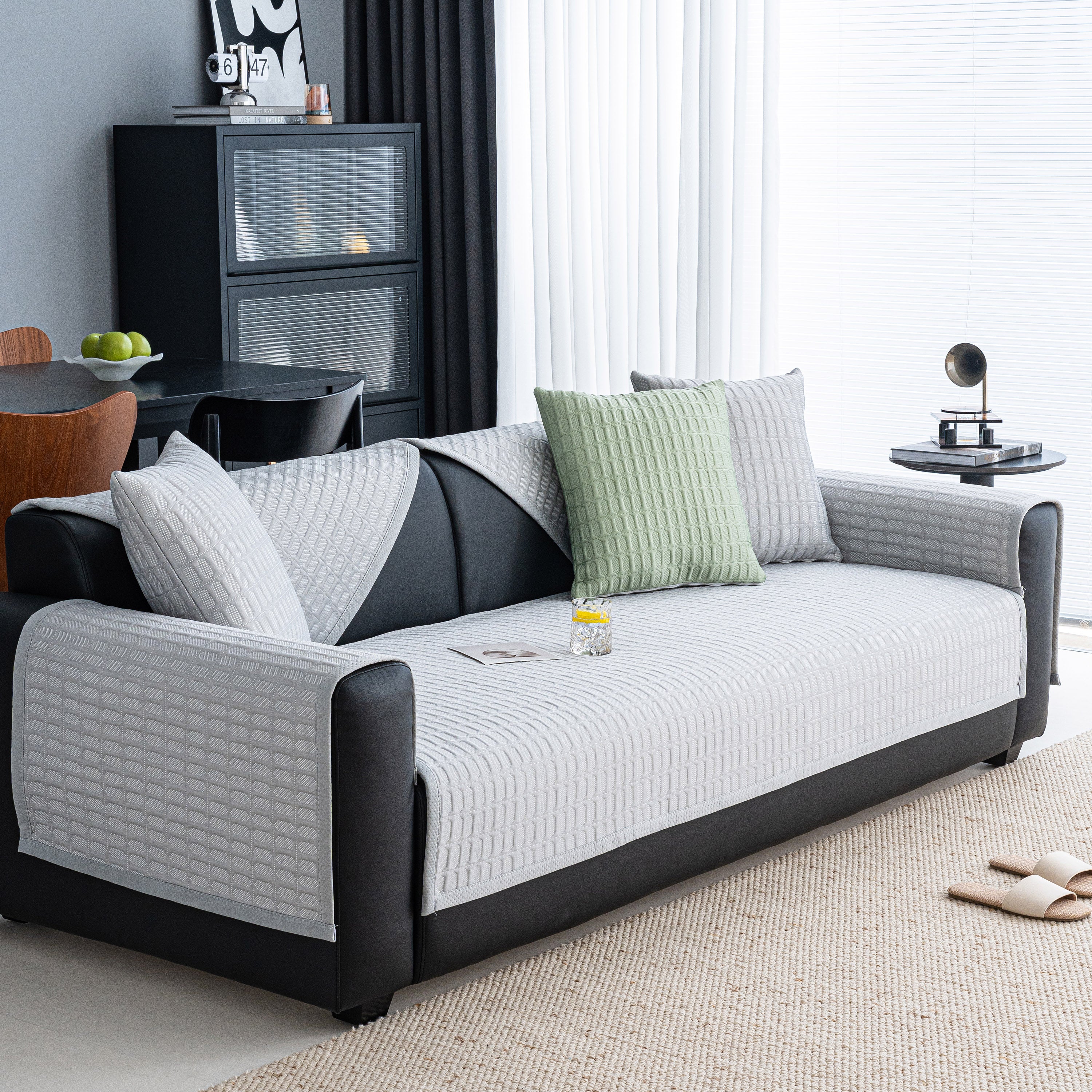 Geometric Textured Couch Slipcover Protector Non-Slip Ice Silk Sofa Cover for Couch - Image 3