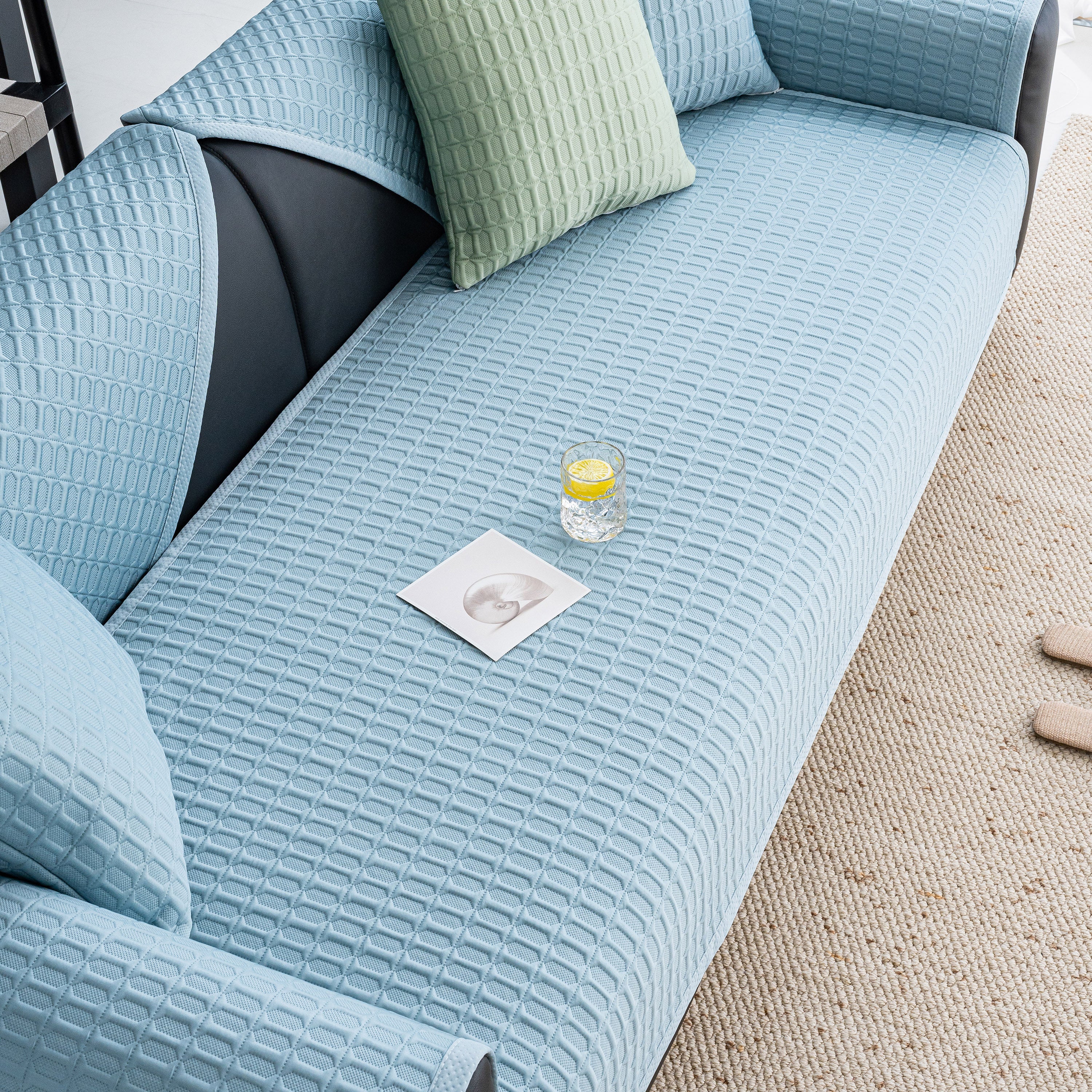 Geometric Textured Couch Slipcover Protector Non-Slip Ice Silk Sofa Cover for Couch - Image 33
