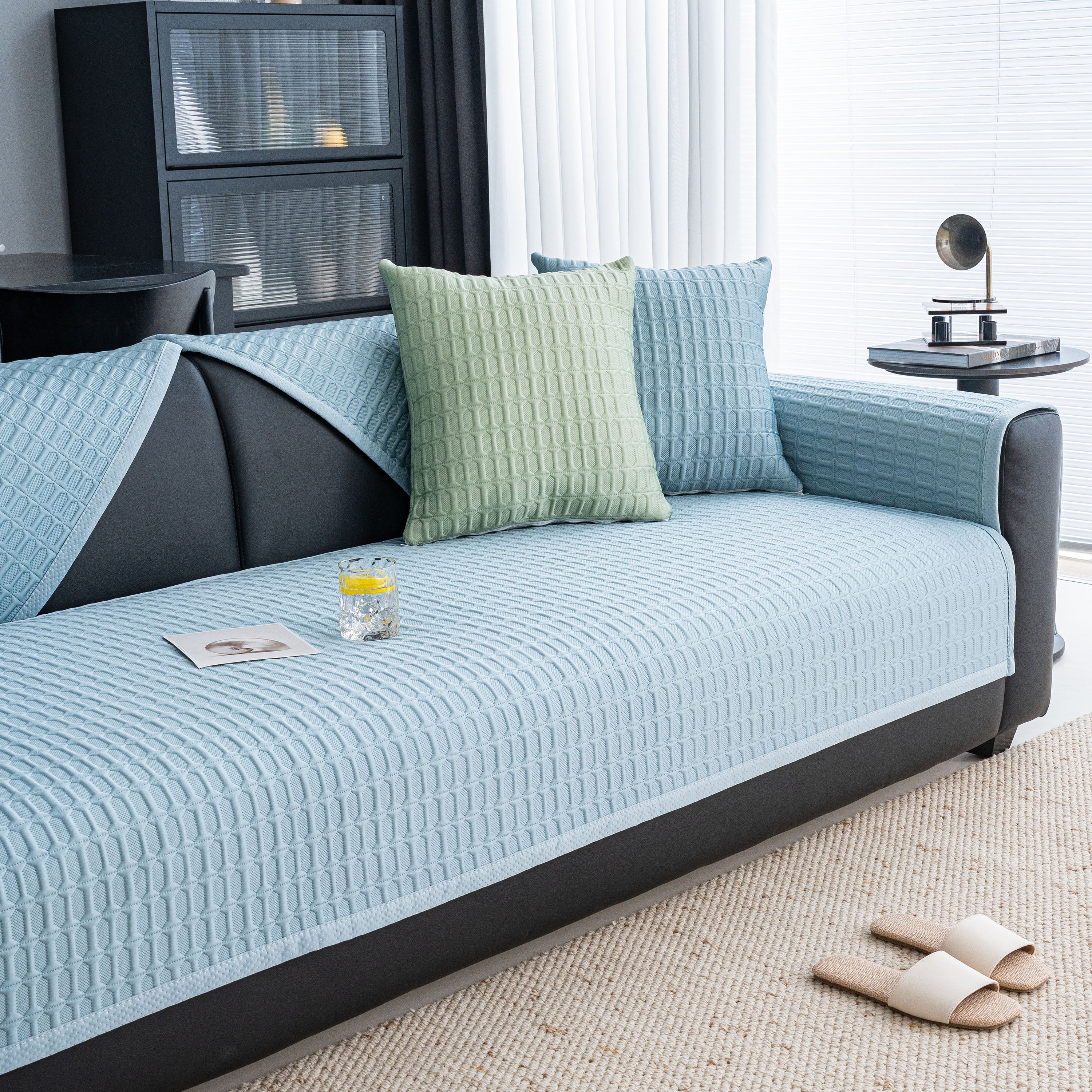 Geometric Textured Couch Slipcover Protector Non-Slip Ice Silk Sofa Cover for Couch - Image 36