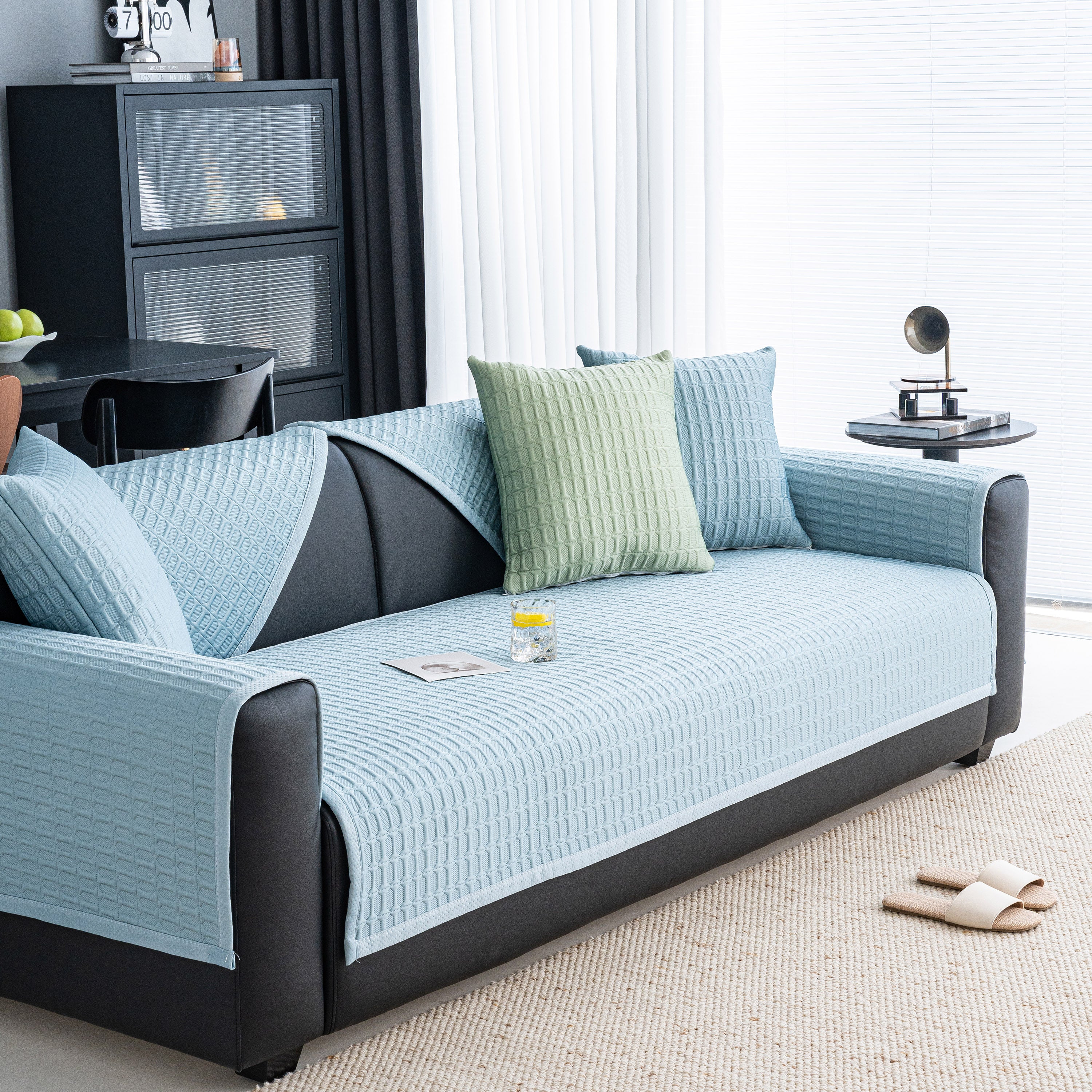 Geometric Textured Couch Slipcover Protector Non-Slip Ice Silk Sofa Cover for Couch - Image 39