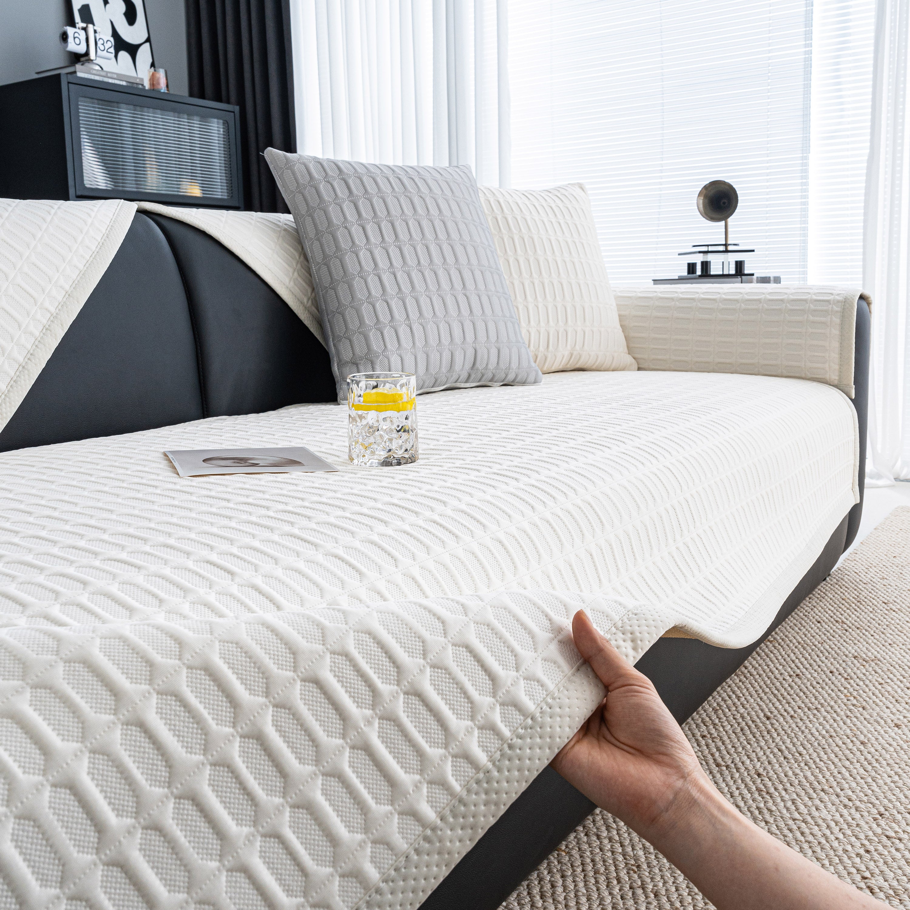 Geometric Textured Couch Slipcover Protector Non-Slip Ice Silk Sofa Cover for Couch - Image 48