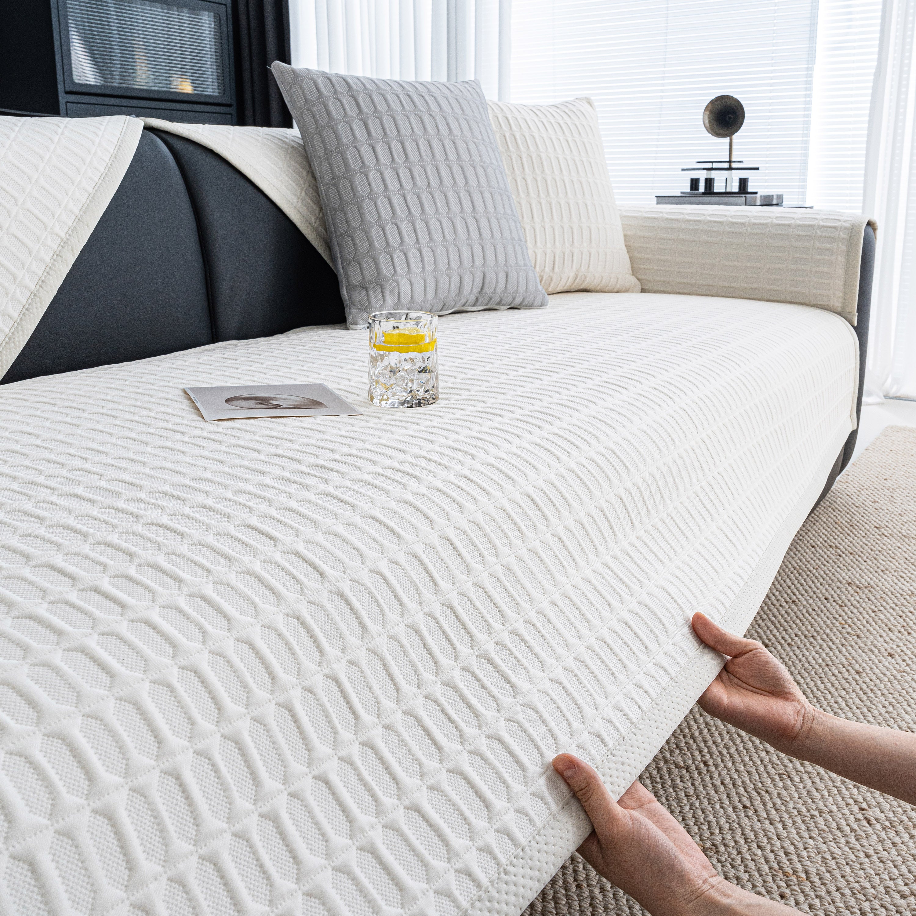 Geometric Textured Couch Slipcover Protector Non-Slip Ice Silk Sofa Cover for Couch - Image 50