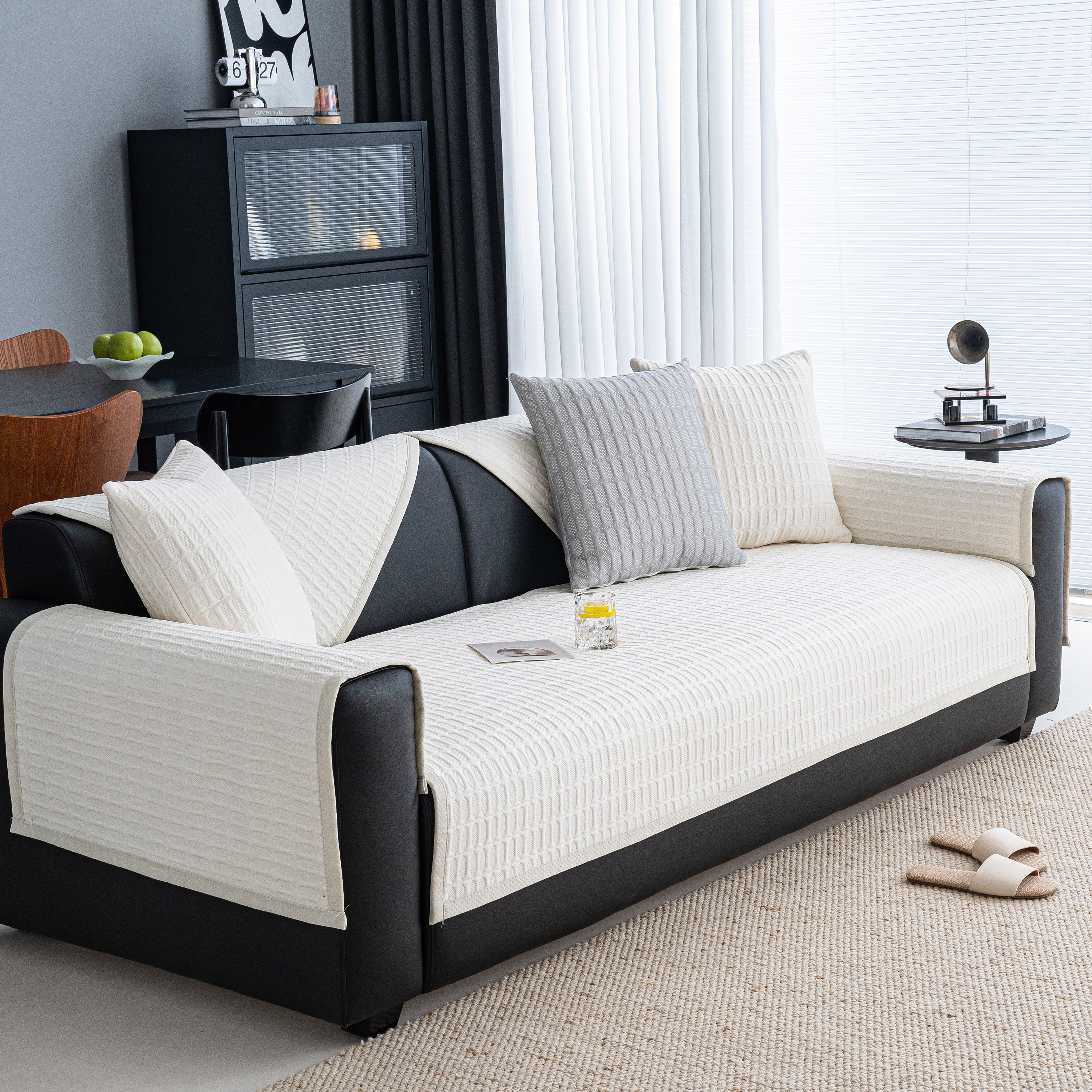 Geometric Textured Couch Slipcover Protector Non-Slip Ice Silk Sofa Cover for Couch - Image 53