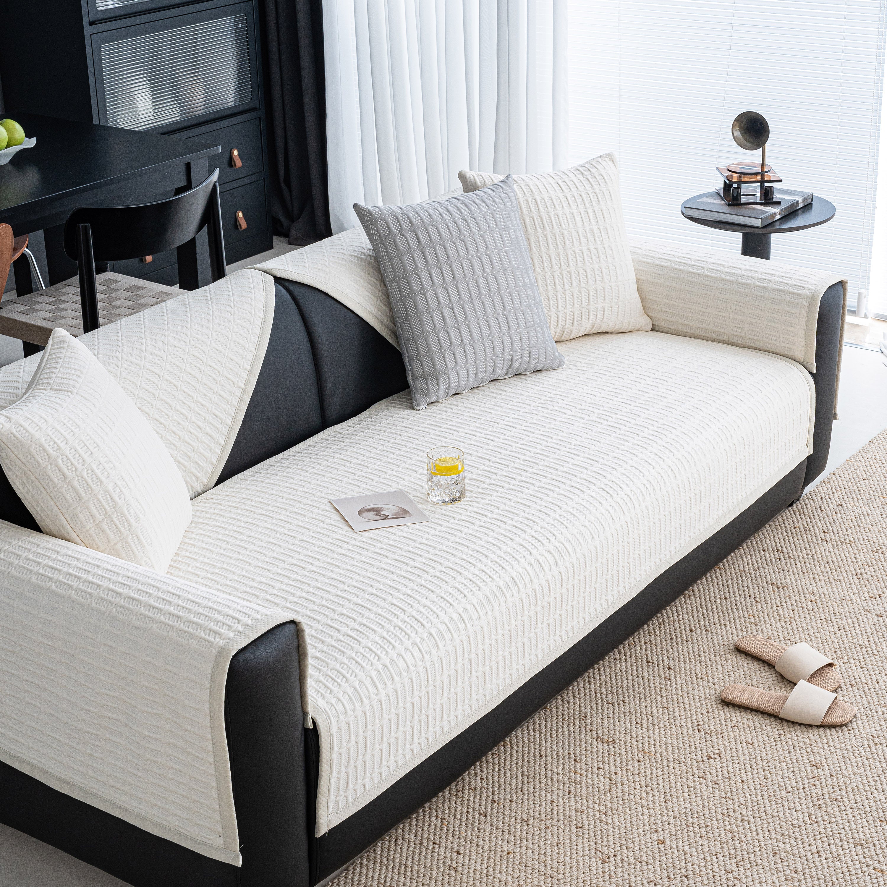 Geometric Textured Couch Slipcover Protector Non-Slip Ice Silk Sofa Cover for Couch - Image 57