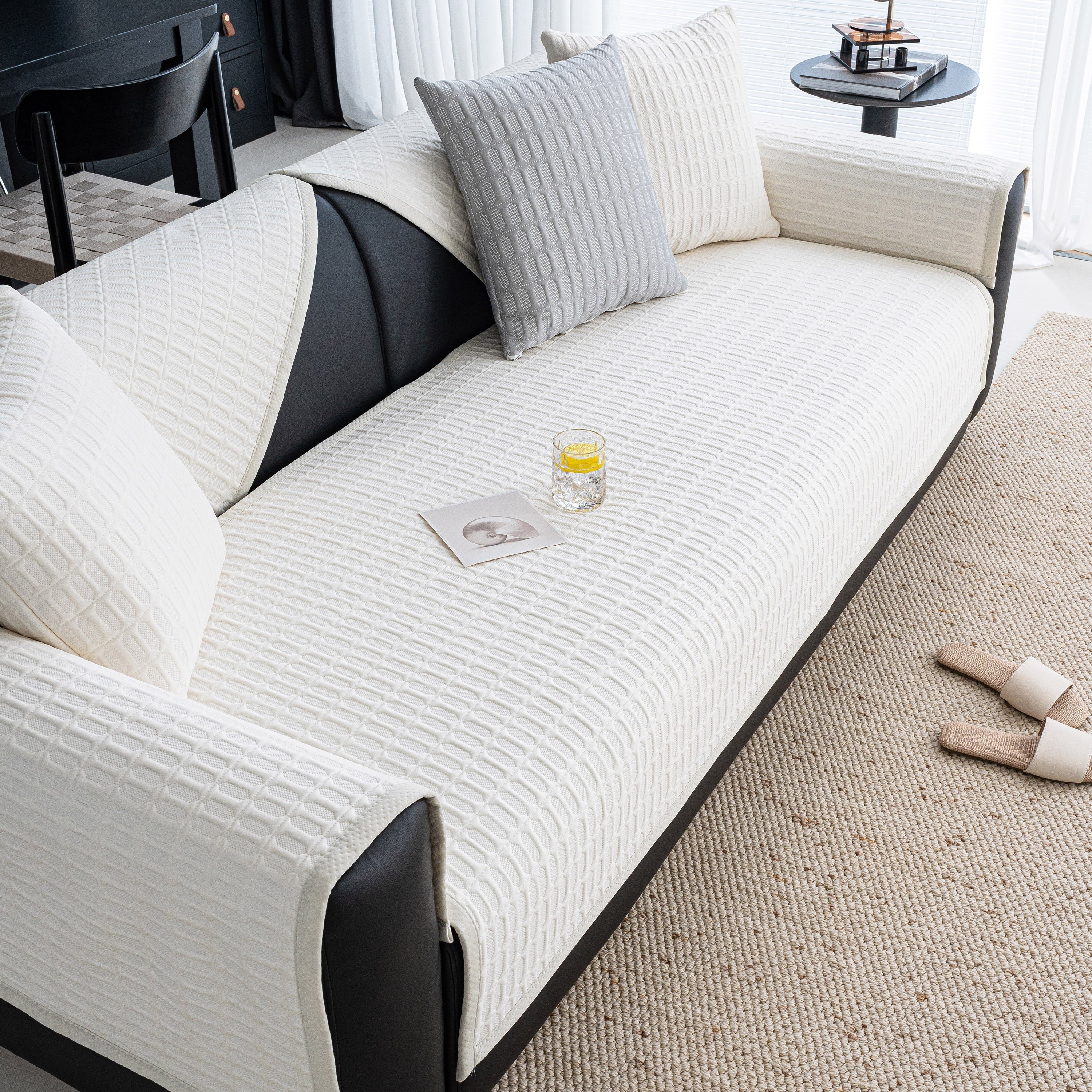 Geometric Textured Couch Slipcover Protector Non-Slip Ice Silk Sofa Cover for Couch - Image 58