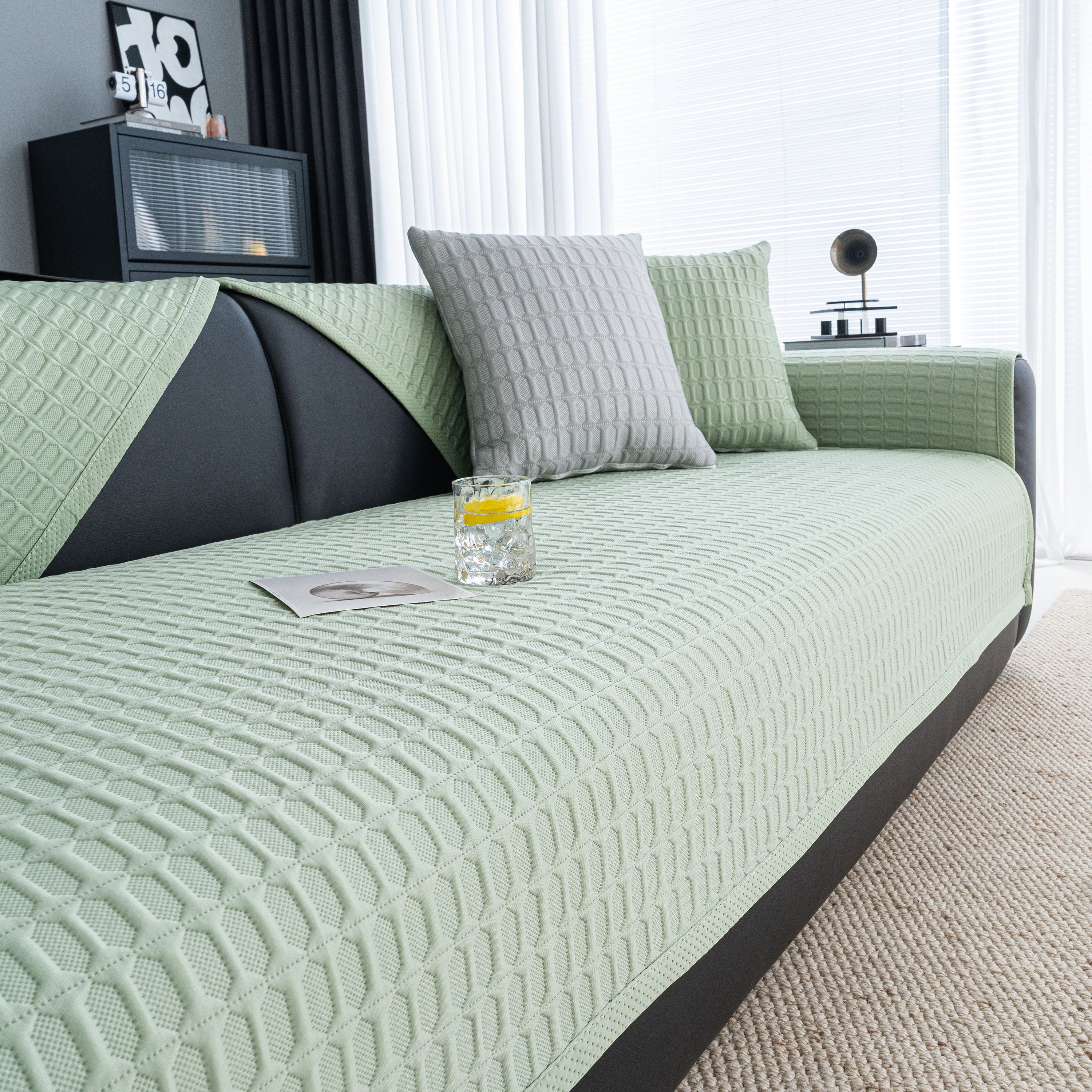 Geometric Textured Couch Slipcover Protector Non-Slip Ice Silk Sofa Cover for Couch - Image 62