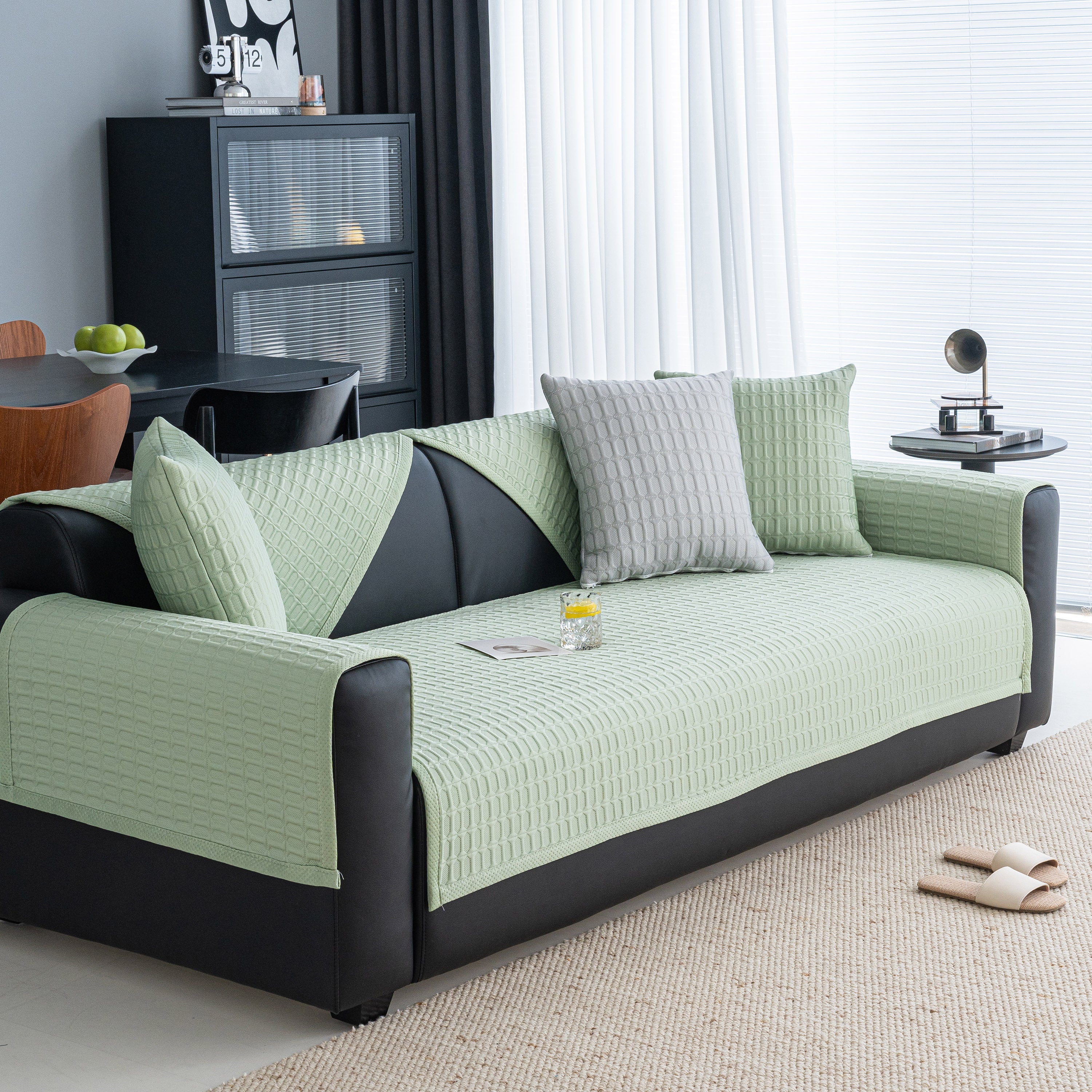 Geometric Textured Couch Slipcover Protector Non-Slip Ice Silk Sofa Cover for Couch - Image 65