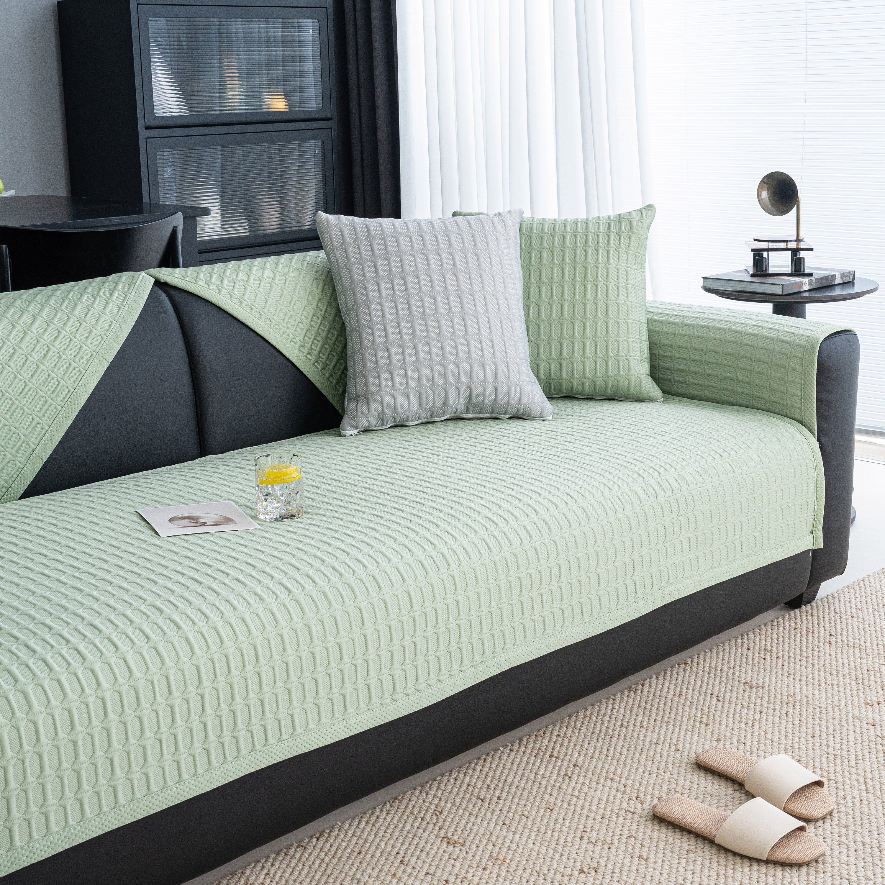Geometric Textured Couch Slipcover Protector Non-Slip Ice Silk Sofa Cover for Couch - Image 67