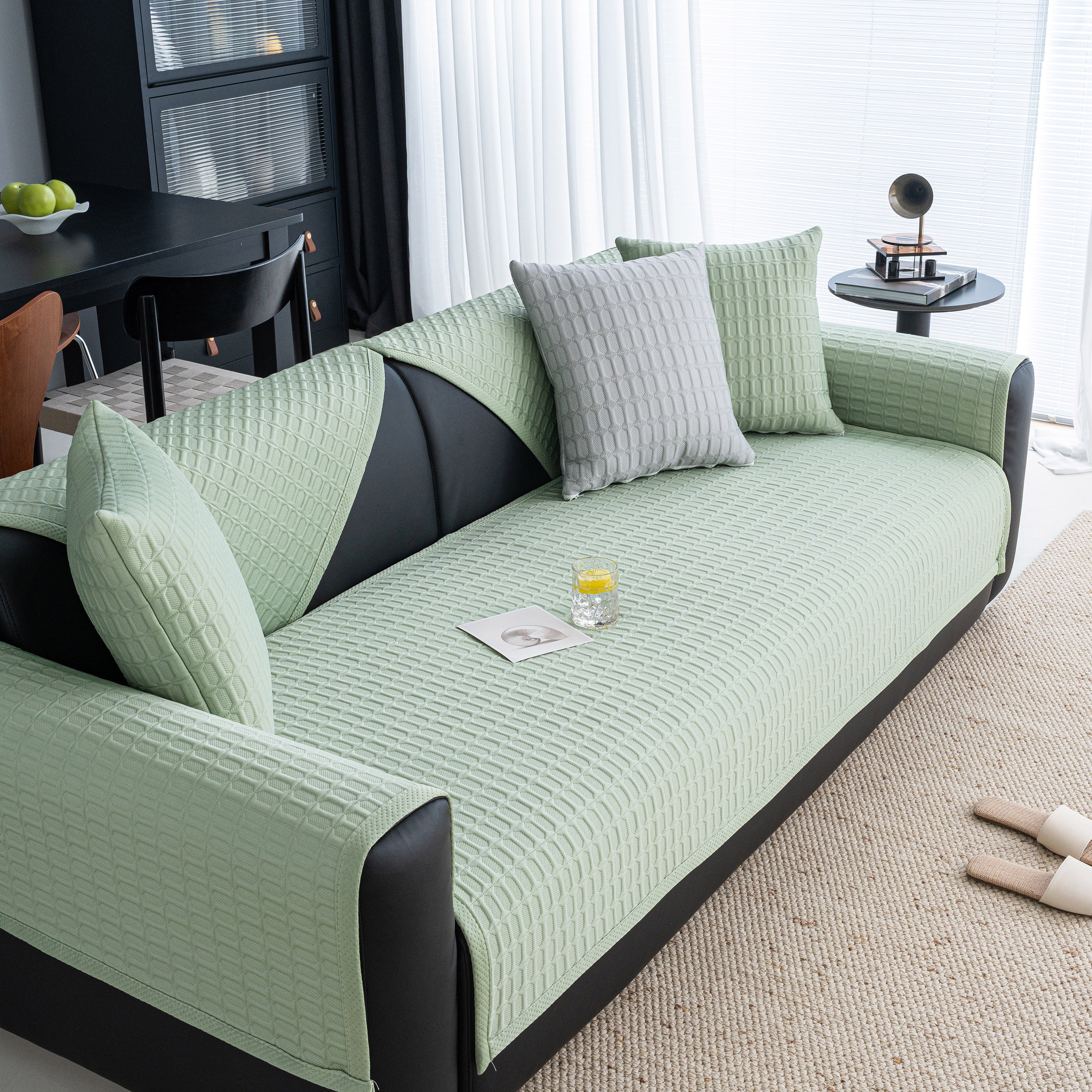 Geometric Textured Couch Slipcover Protector Non-Slip Ice Silk Sofa Cover for Couch - Image 68