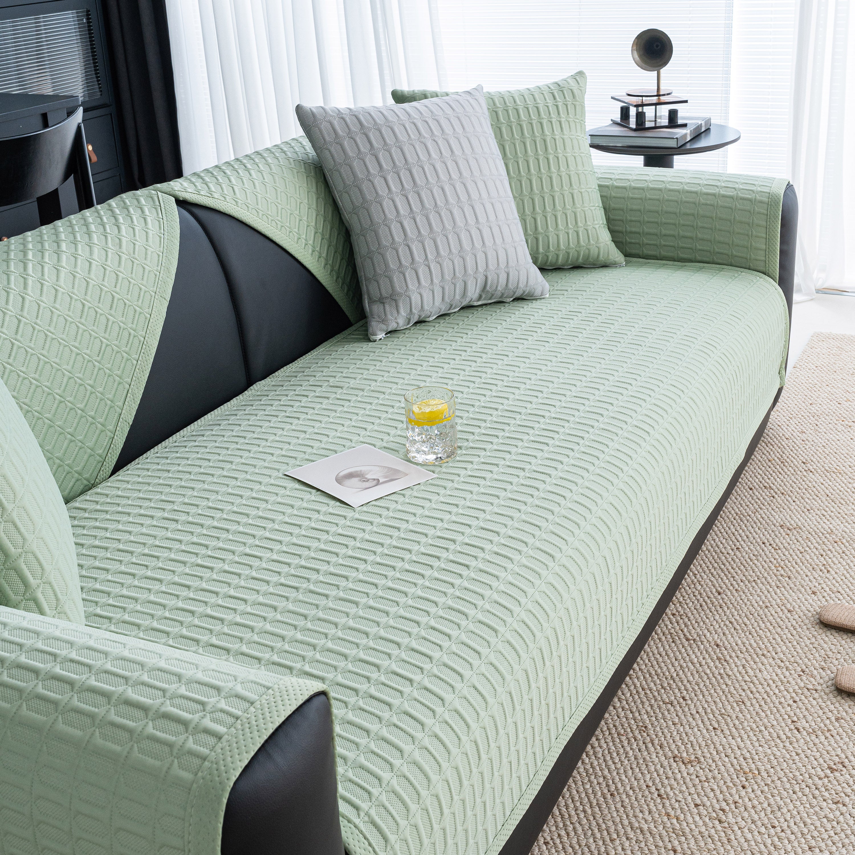 Geometric Textured Couch Slipcover Protector Non-Slip Ice Silk Sofa Cover for Couch - Image 70