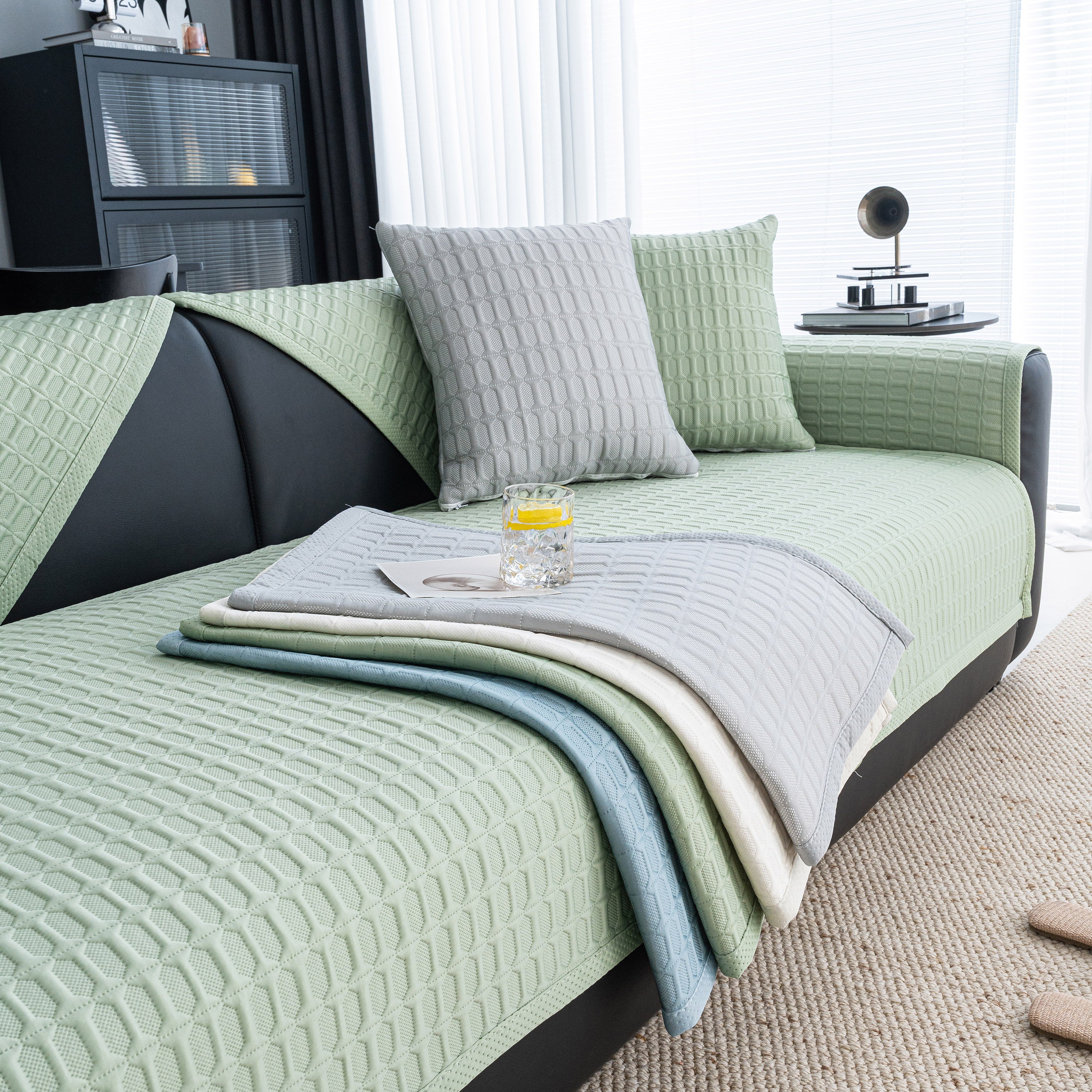 Geometric Textured Couch Slipcover Protector Non-Slip Ice Silk Sofa Cover for Couch - Image 73