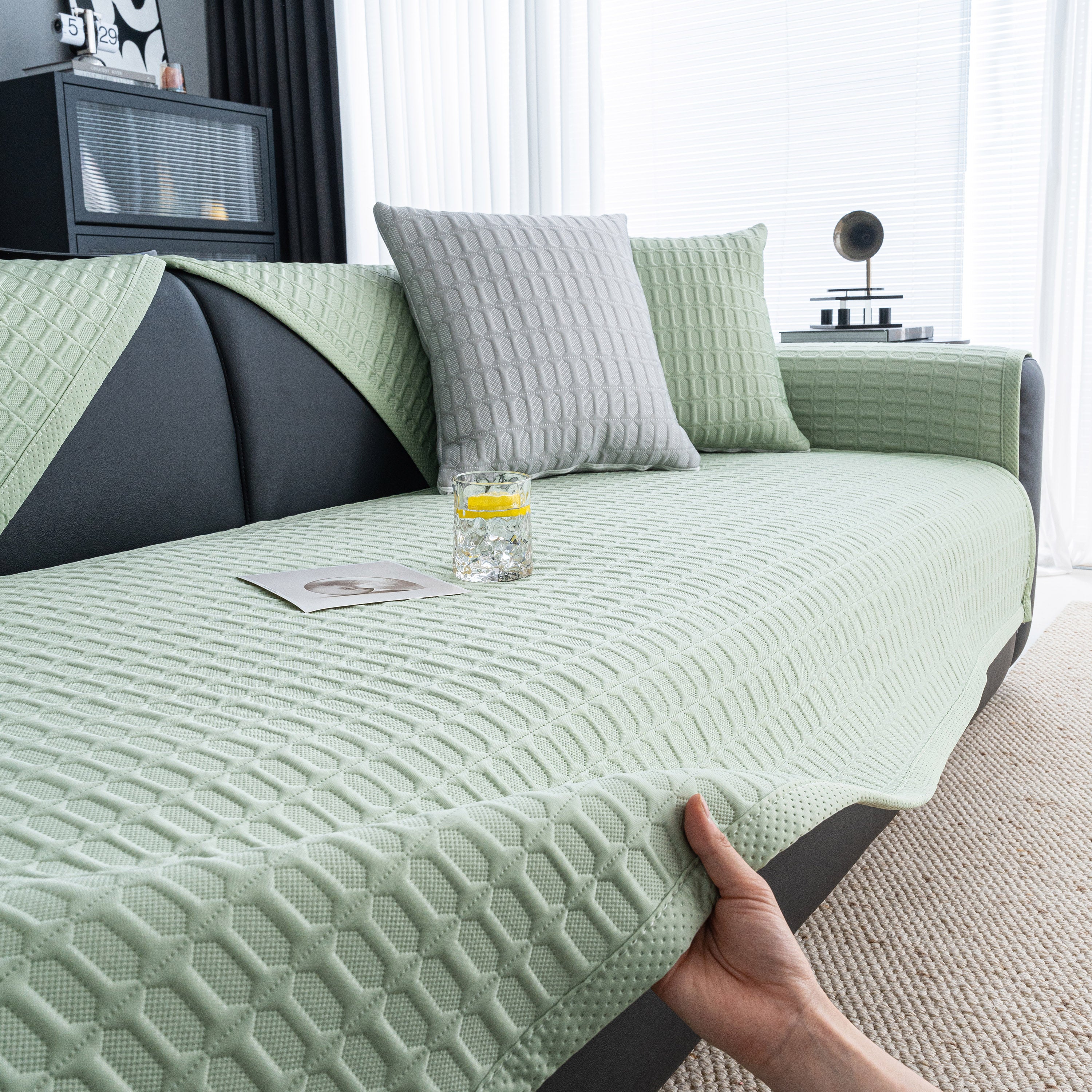Geometric Textured Couch Slipcover Protector Non-Slip Ice Silk Sofa Cover for Couch - Image 75