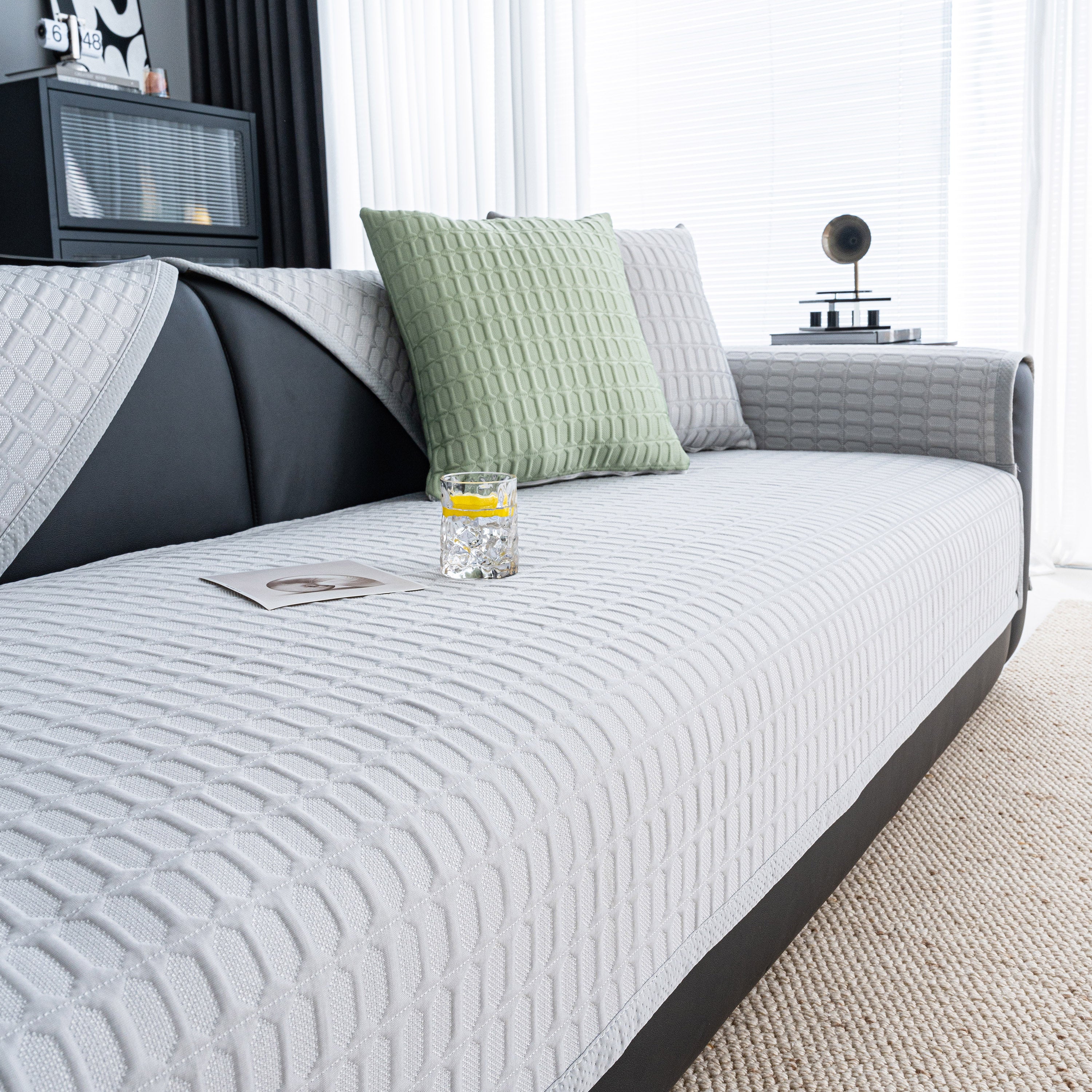 Geometric Textured Couch Slipcover Protector Non-Slip Ice Silk Sofa Cover for Couch - Image 8
