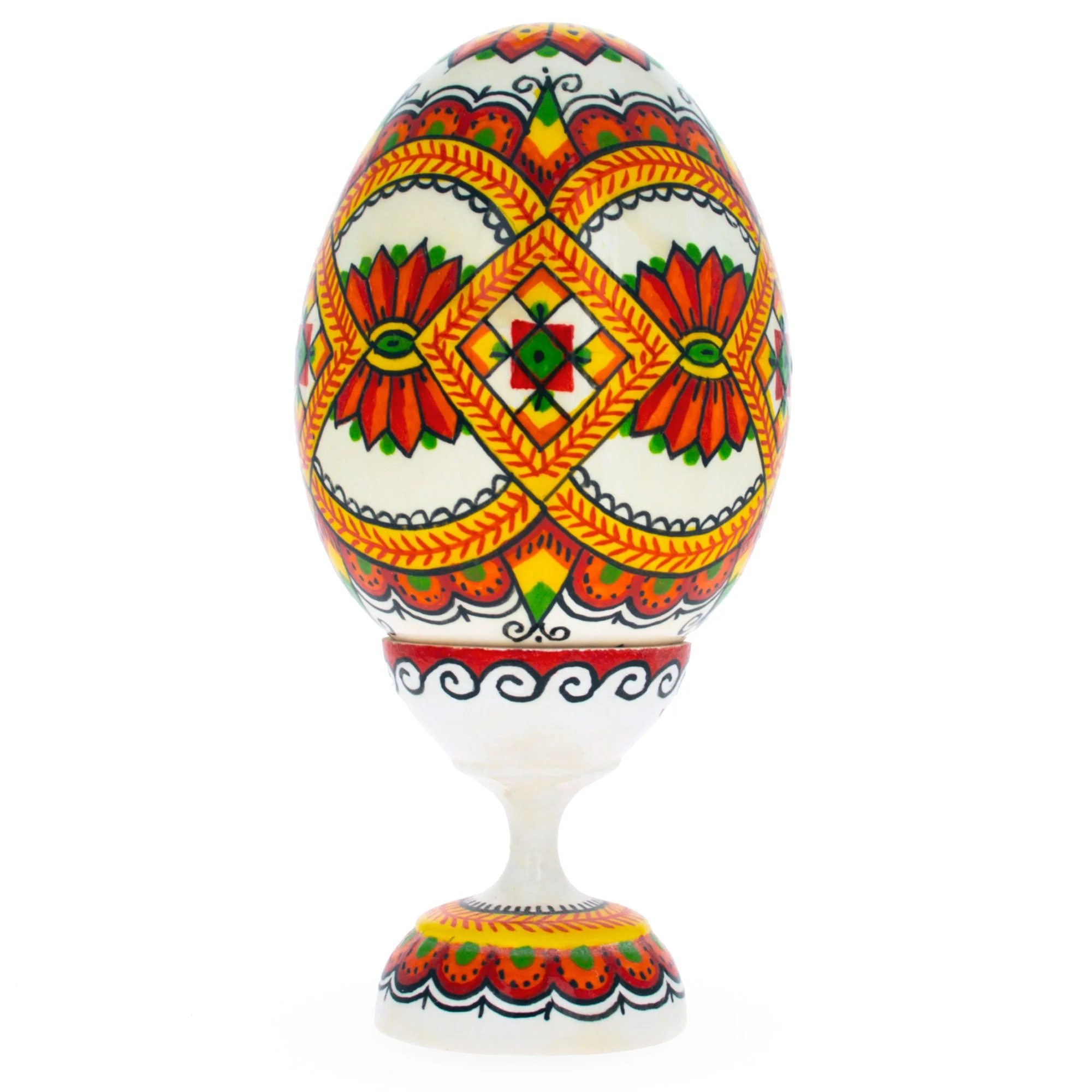 Geometrical Ukrainian Wooden Pysanka Easter Egg on a Stand 3.75 Inches - Image 2
