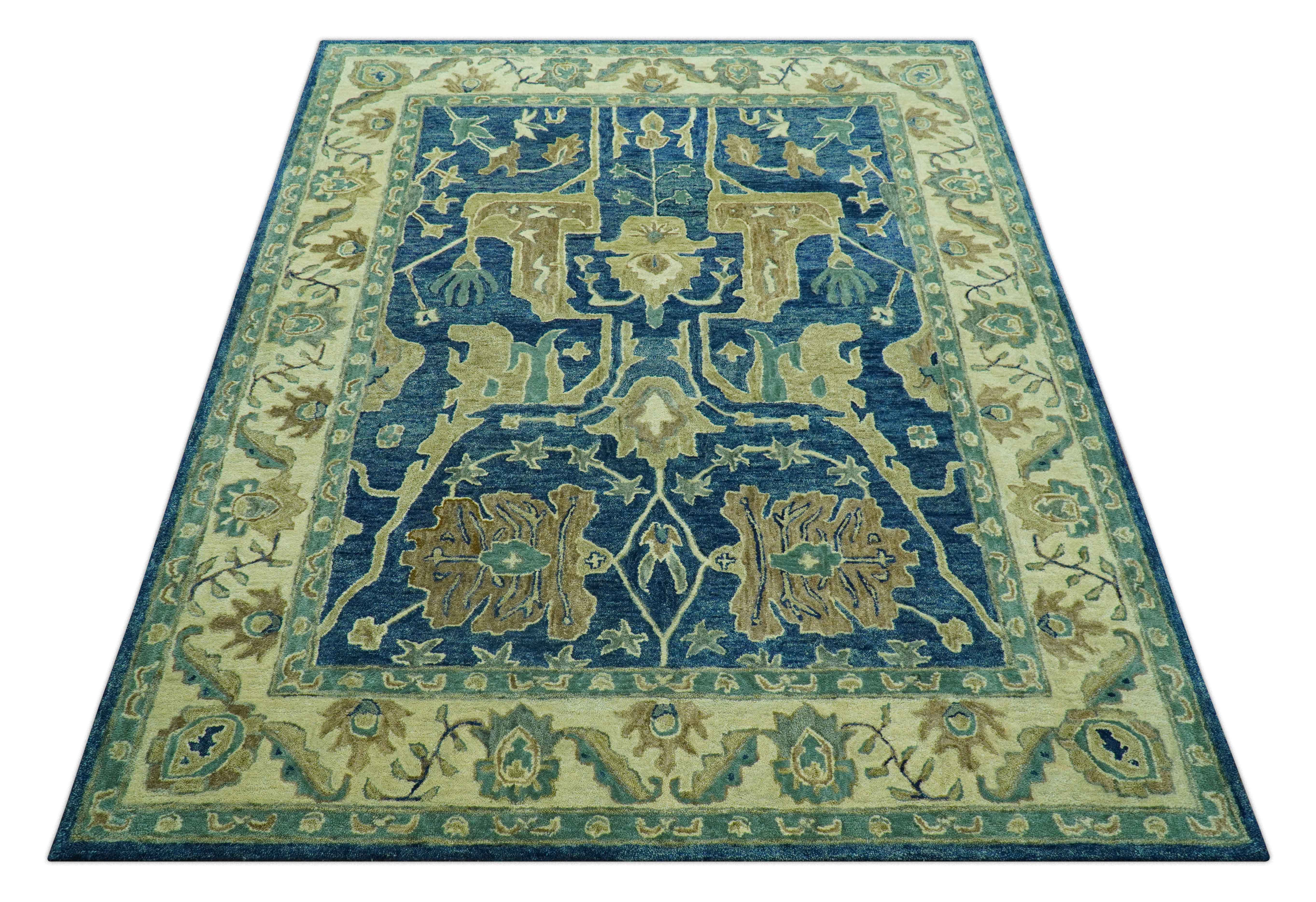 Georgia Custom Made Traditional Blue And Beige Hand Tufted Wool Rug - Image 10
