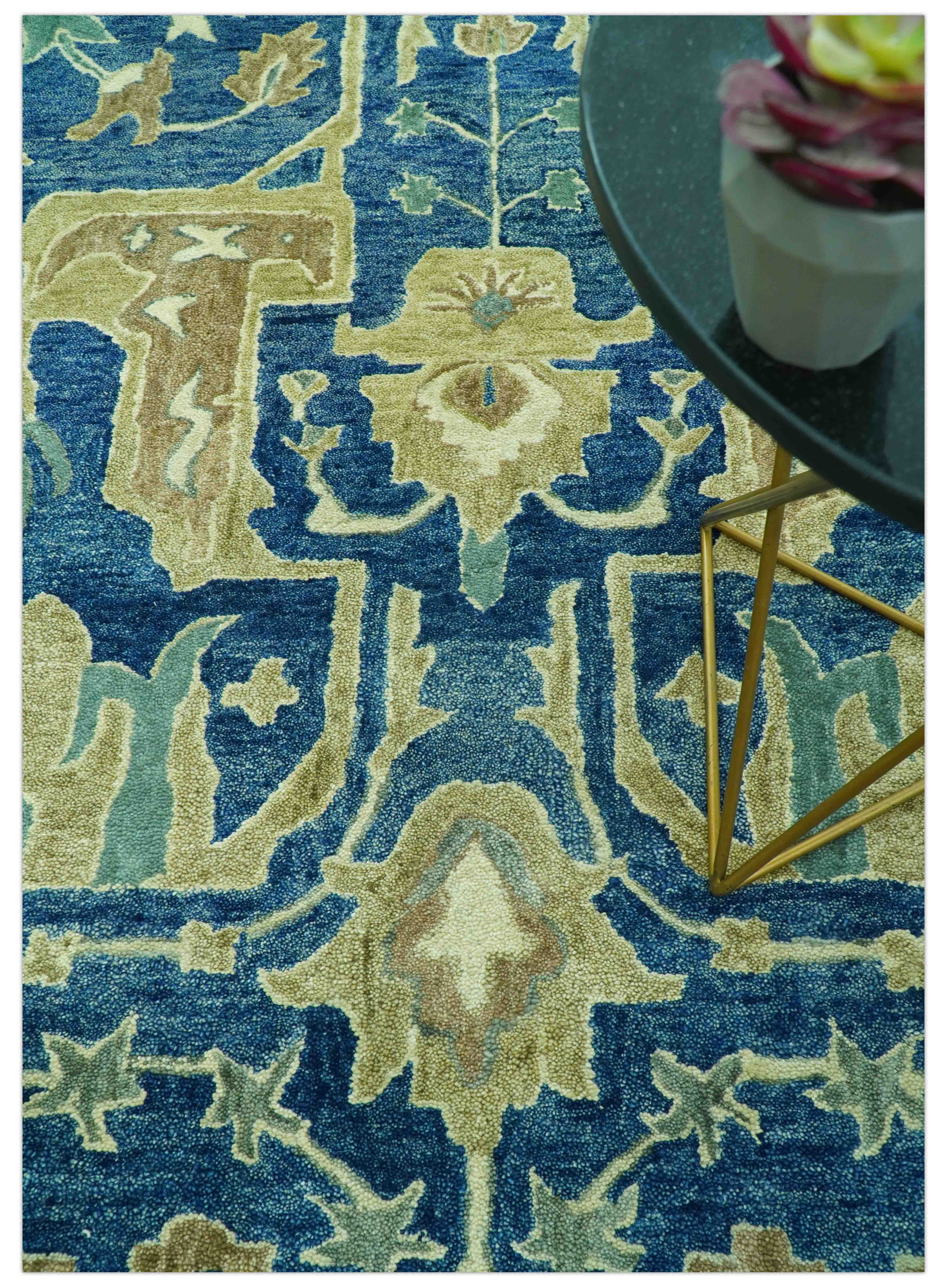 Georgia Custom Made Traditional Blue And Beige Hand Tufted Wool Rug - Image 3