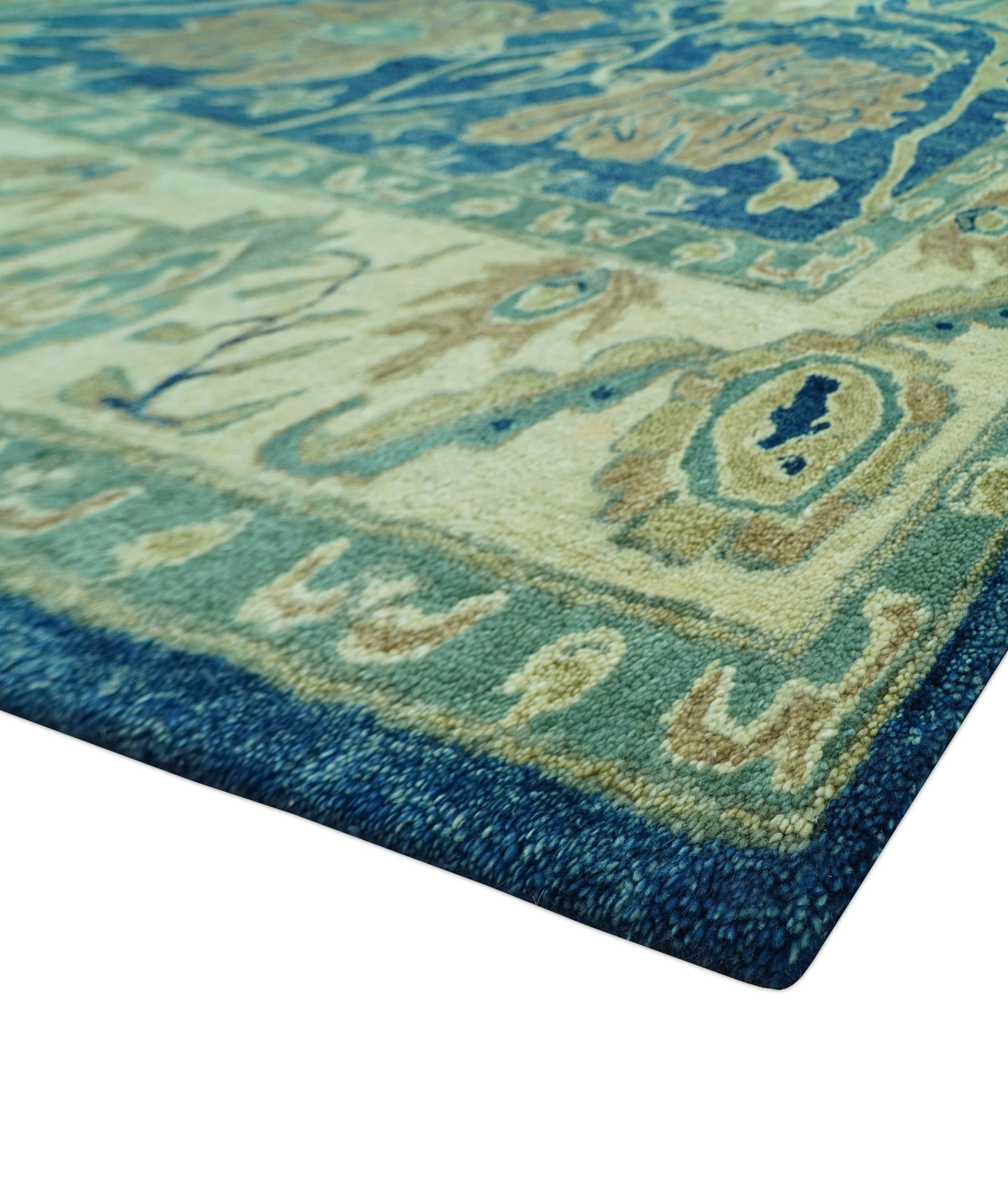 Georgia Custom Made Traditional Blue And Beige Hand Tufted Wool Rug - Image 5