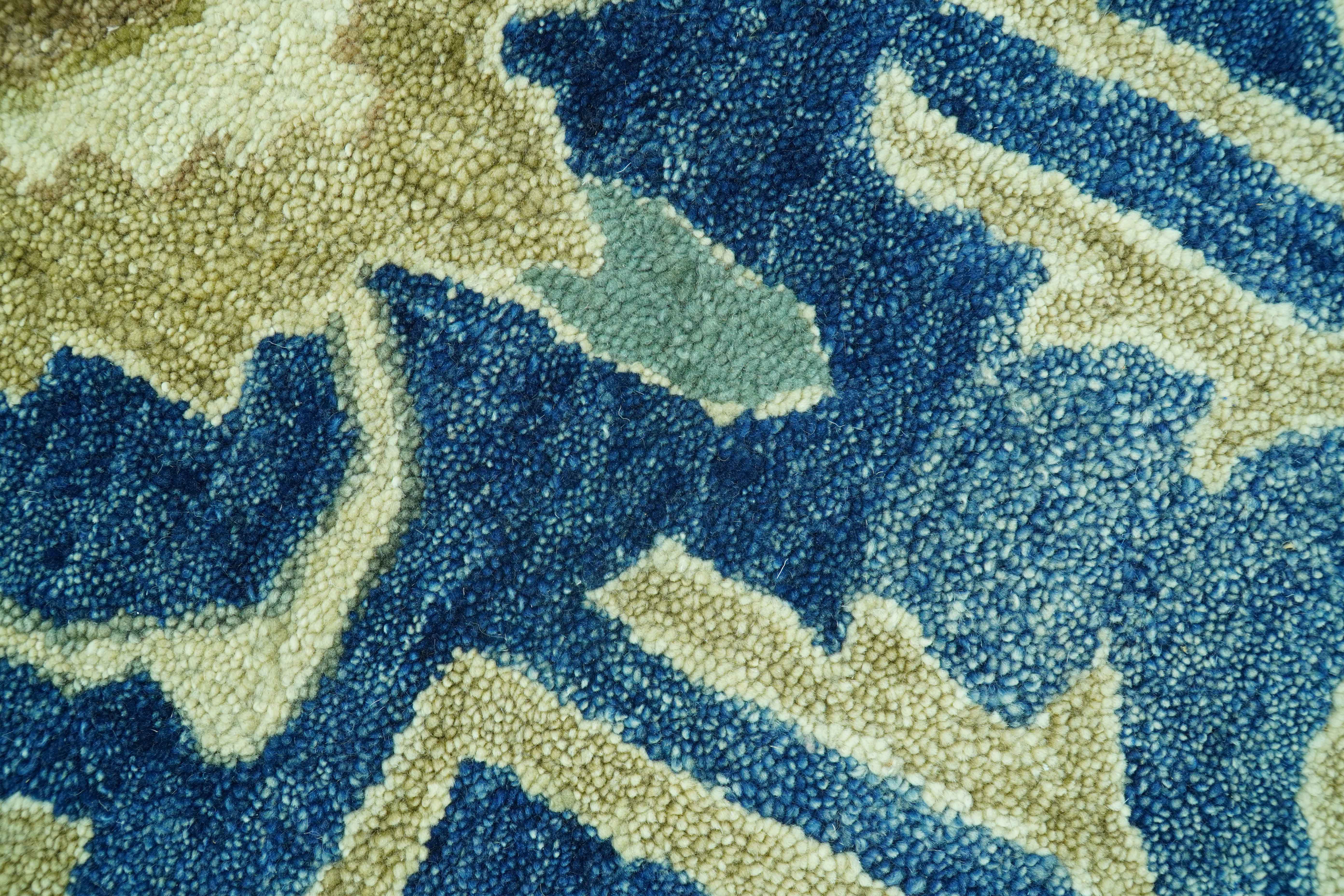 Georgia Custom Made Traditional Blue And Beige Hand Tufted Wool Rug - Image 7