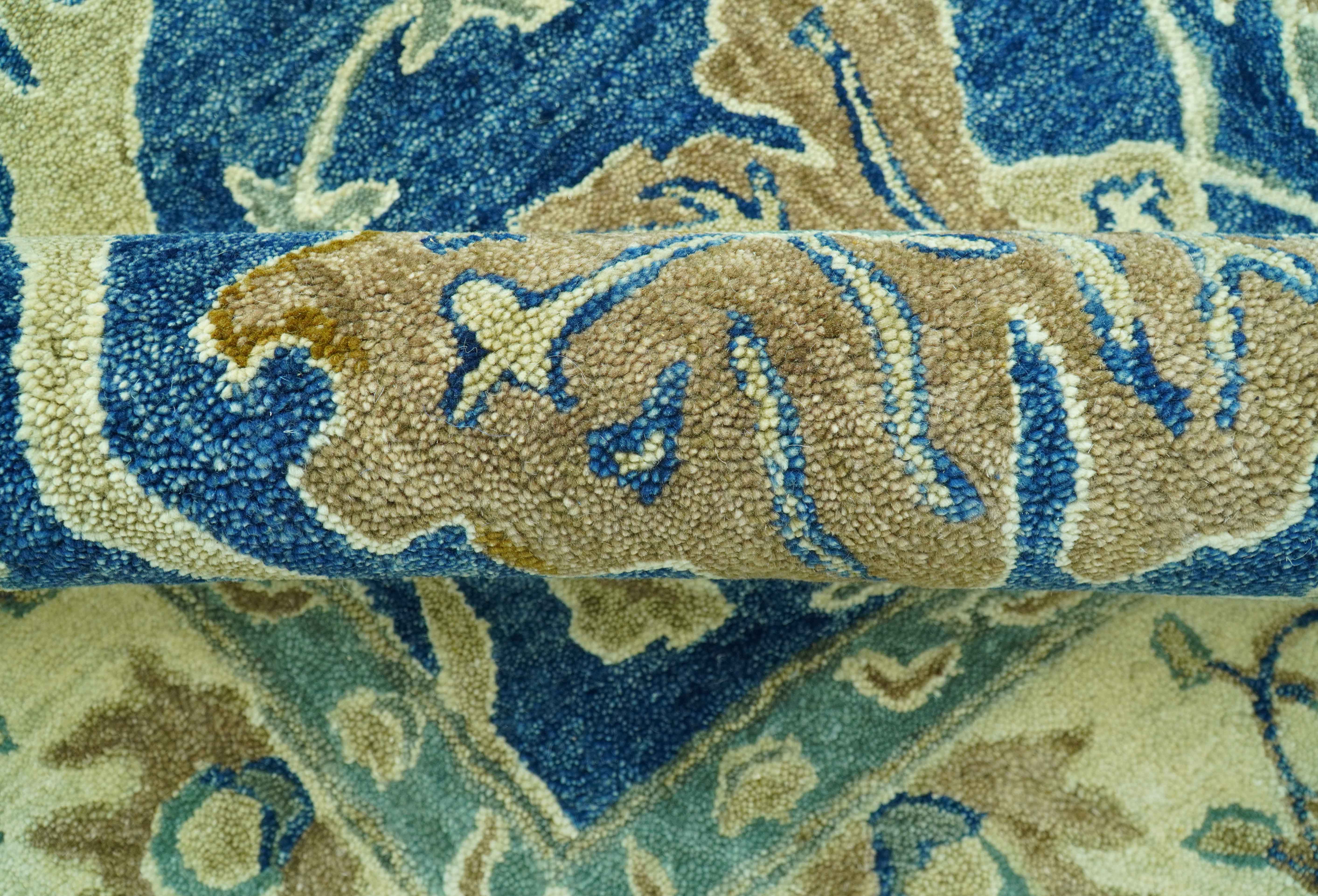 Georgia Custom Made Traditional Blue And Beige Hand Tufted Wool Rug - Image 8