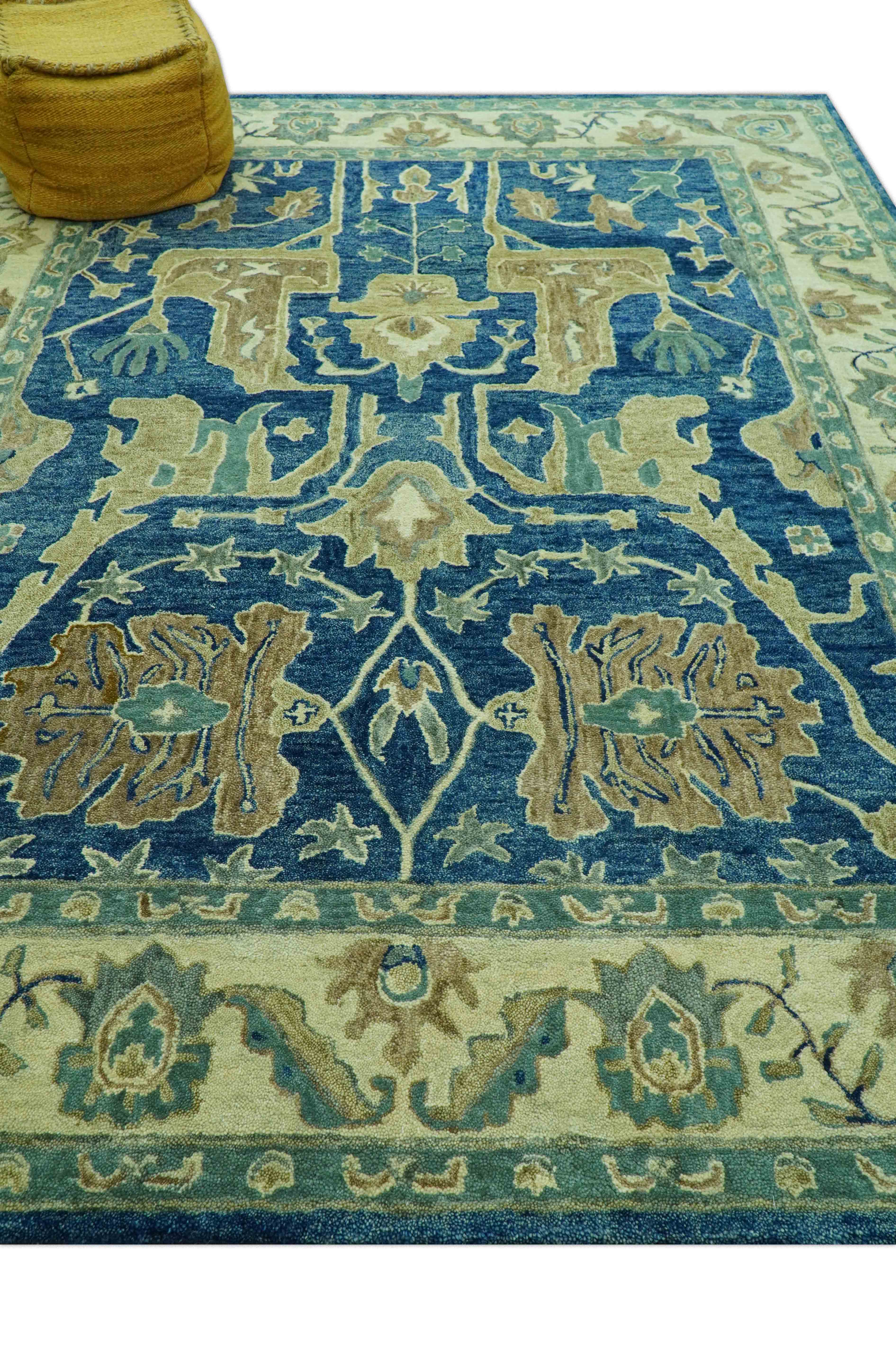 Georgia Custom Made Traditional Blue And Beige Hand Tufted Wool Rug - Image 9