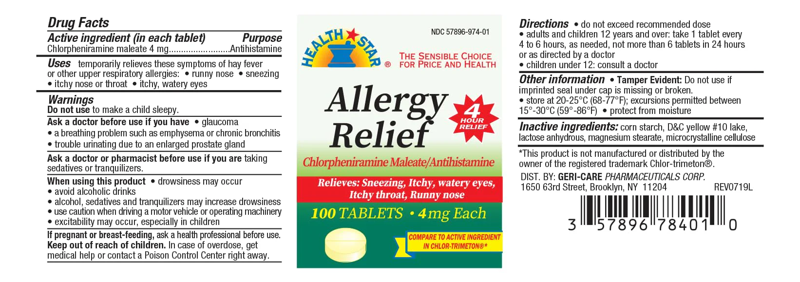 GeriCare Allergy Relief Chlorpheniramine Maleate 4 mg, Antihistamine Tablets, 100 Count, (Pack of 1) - Image 5