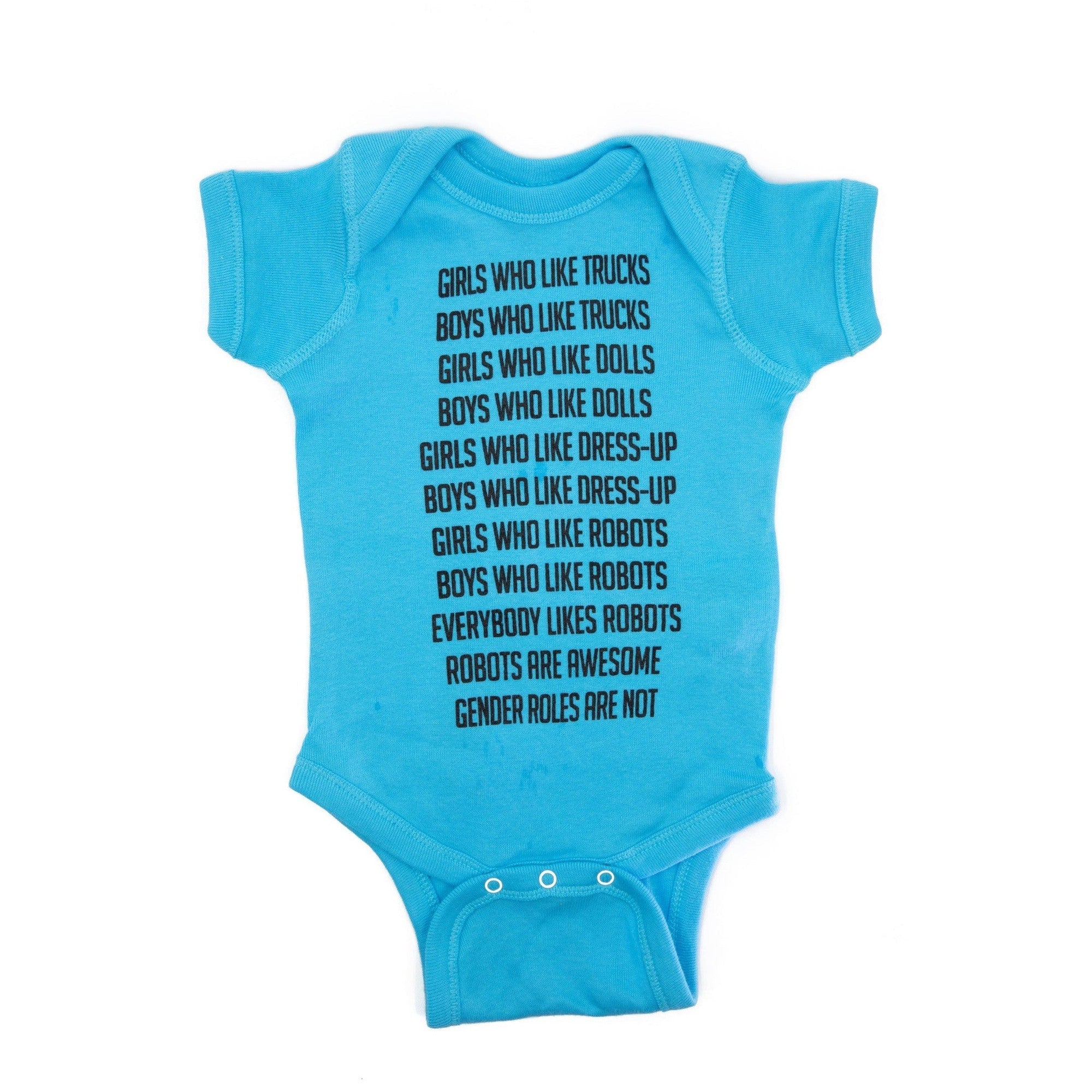 GetBullish Robot Gender Roles Feminist Baby Bodysuit in Bright Aqua | Hand Silk-Screened - Image 2