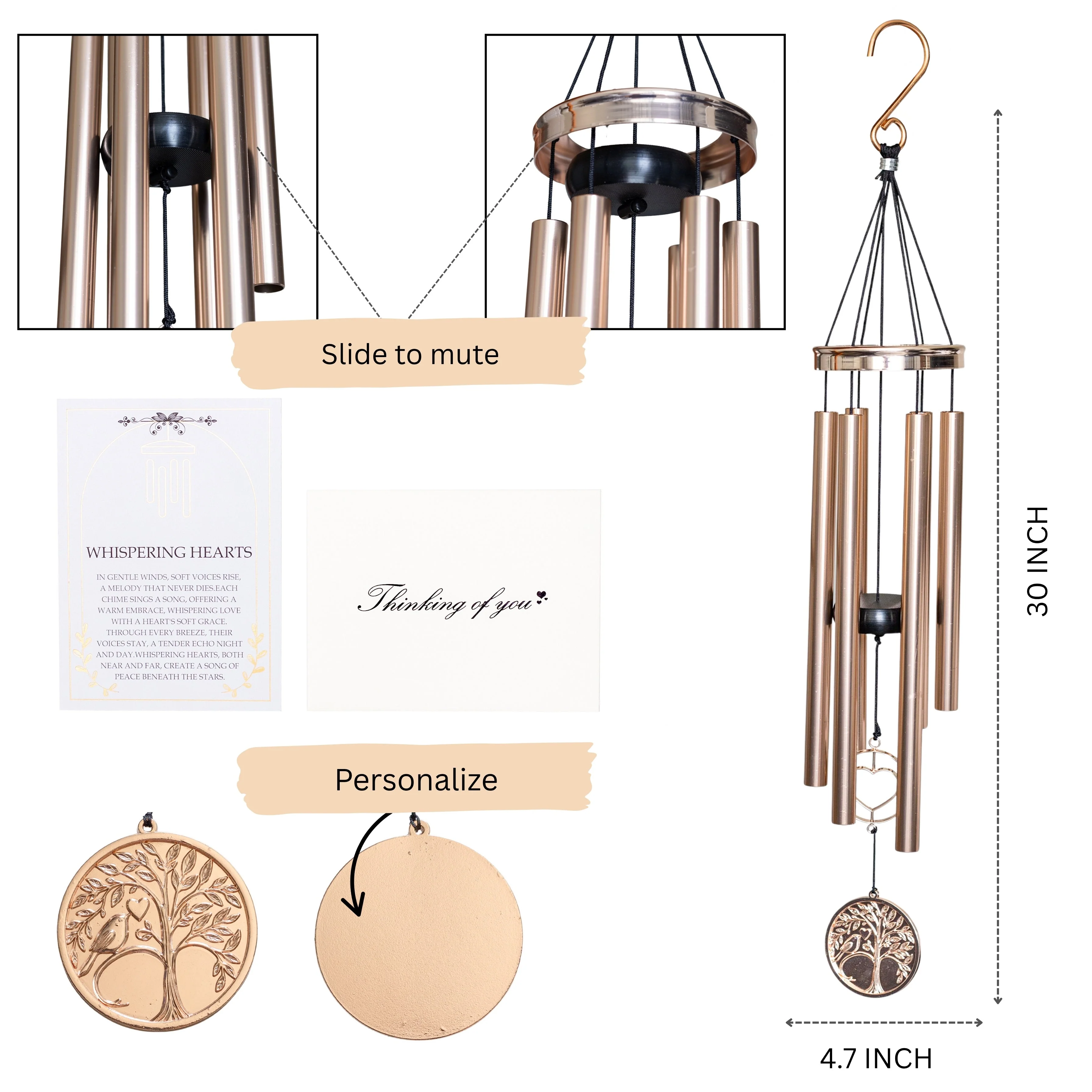 Gift Bundle - Memorial Wind Chime – Whispering Hearts™ Collection – Platinum Rose Personalized 30” - Image 2