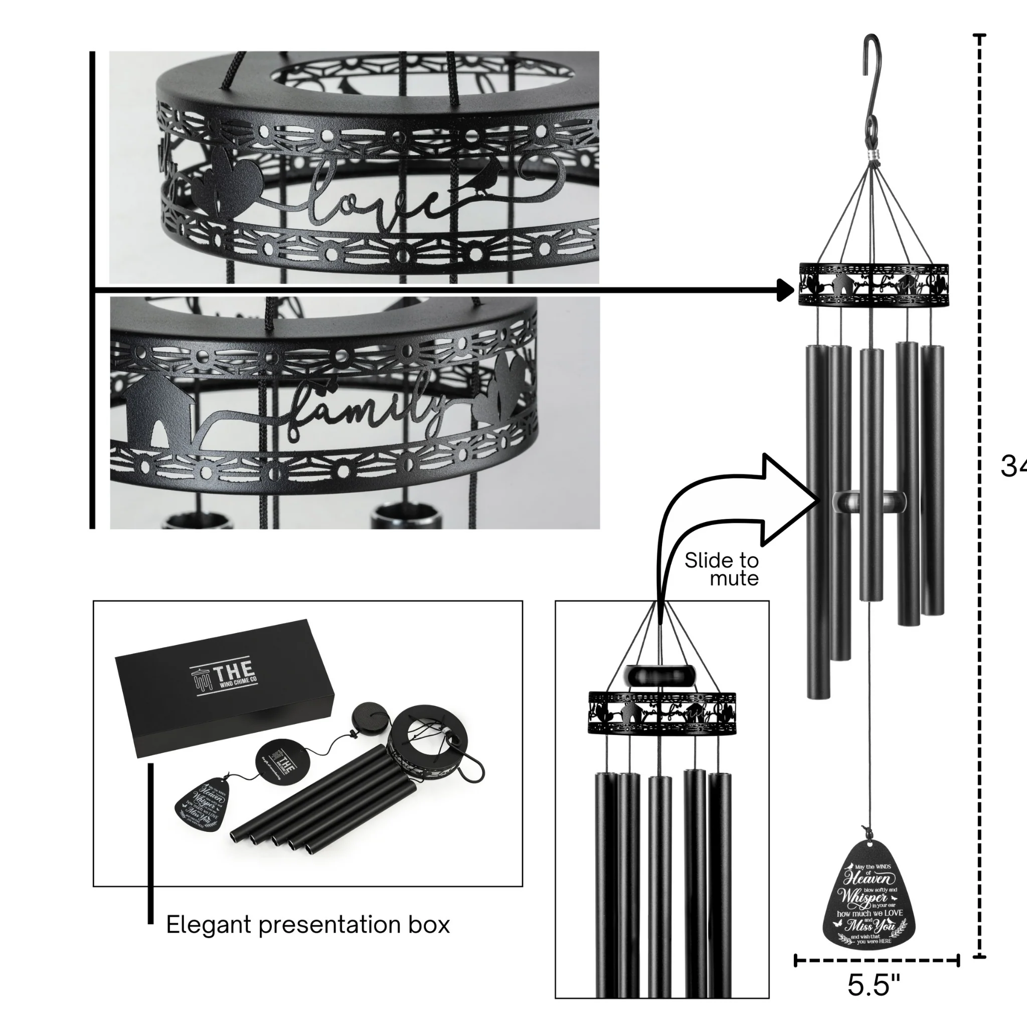 Gift-Bundle - Serenity Family-Love Memorial Wind Chimes, Thoughtful Gift For Special Occasions or Reflections 34" - Image 3