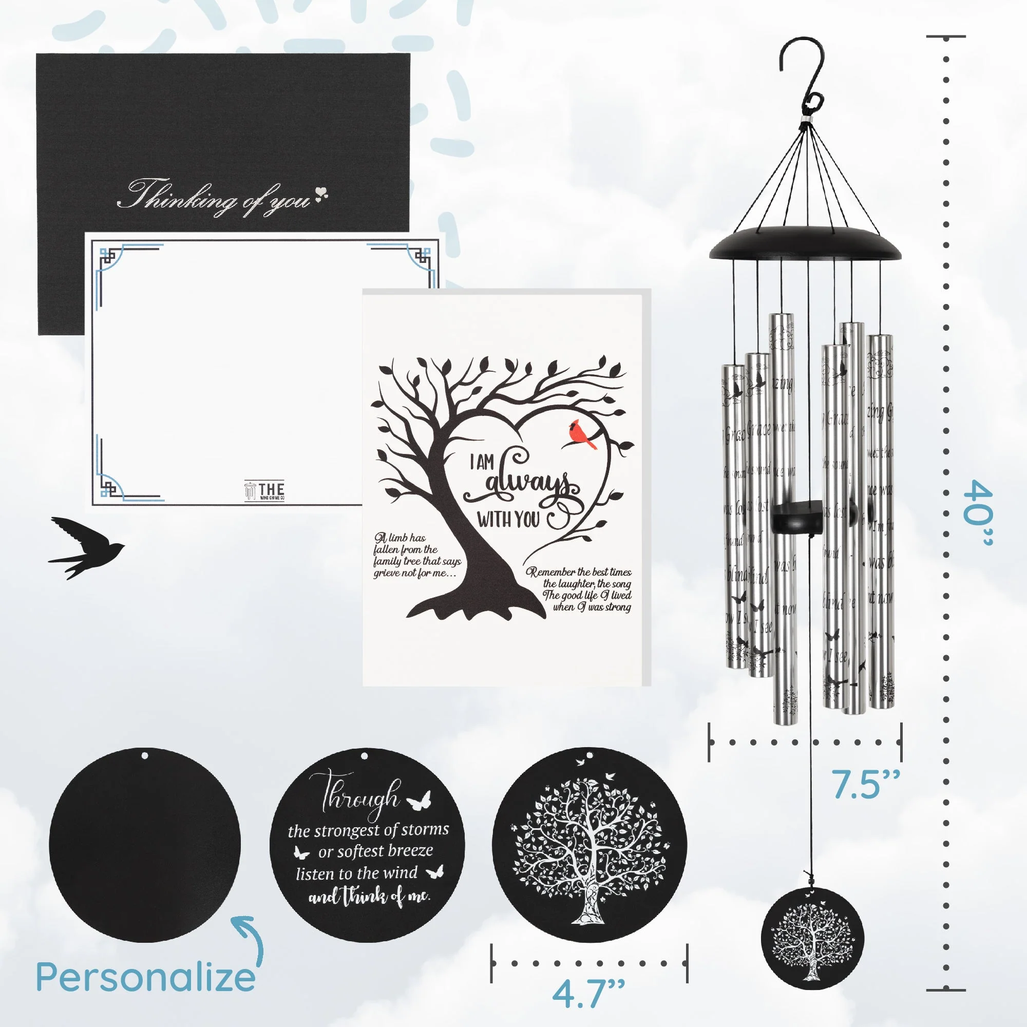 Gift Bundle - Serenity Memorial Wind Chimes, Thoughtful Gift For Special Occasions or Reflections Amazing Grace Scripture 40" - Image 2