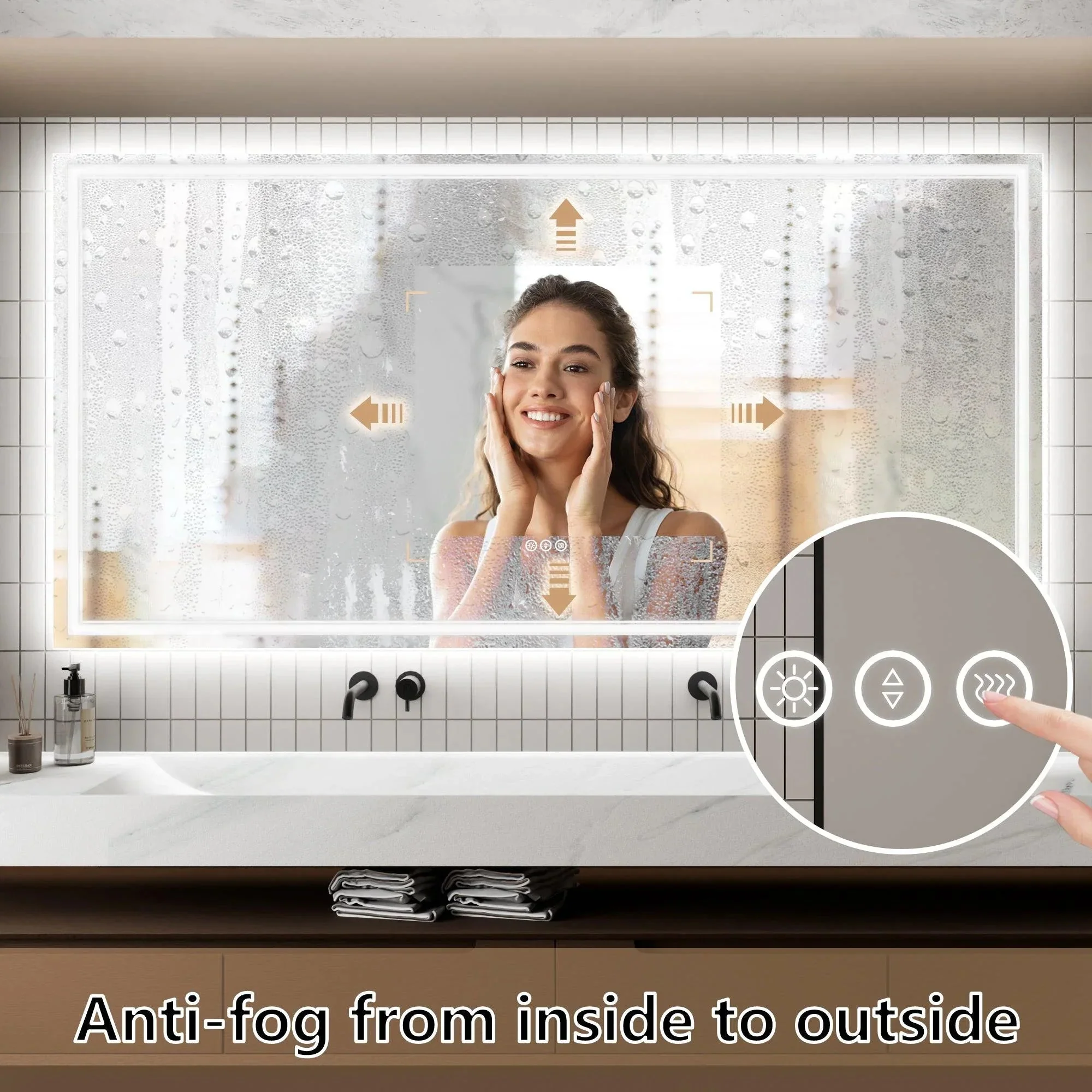 GlareGuard Anti-Fog Bathroom Dimmable Led Mirror Backlit Illuminated Mirror Touch Switch - Image 10