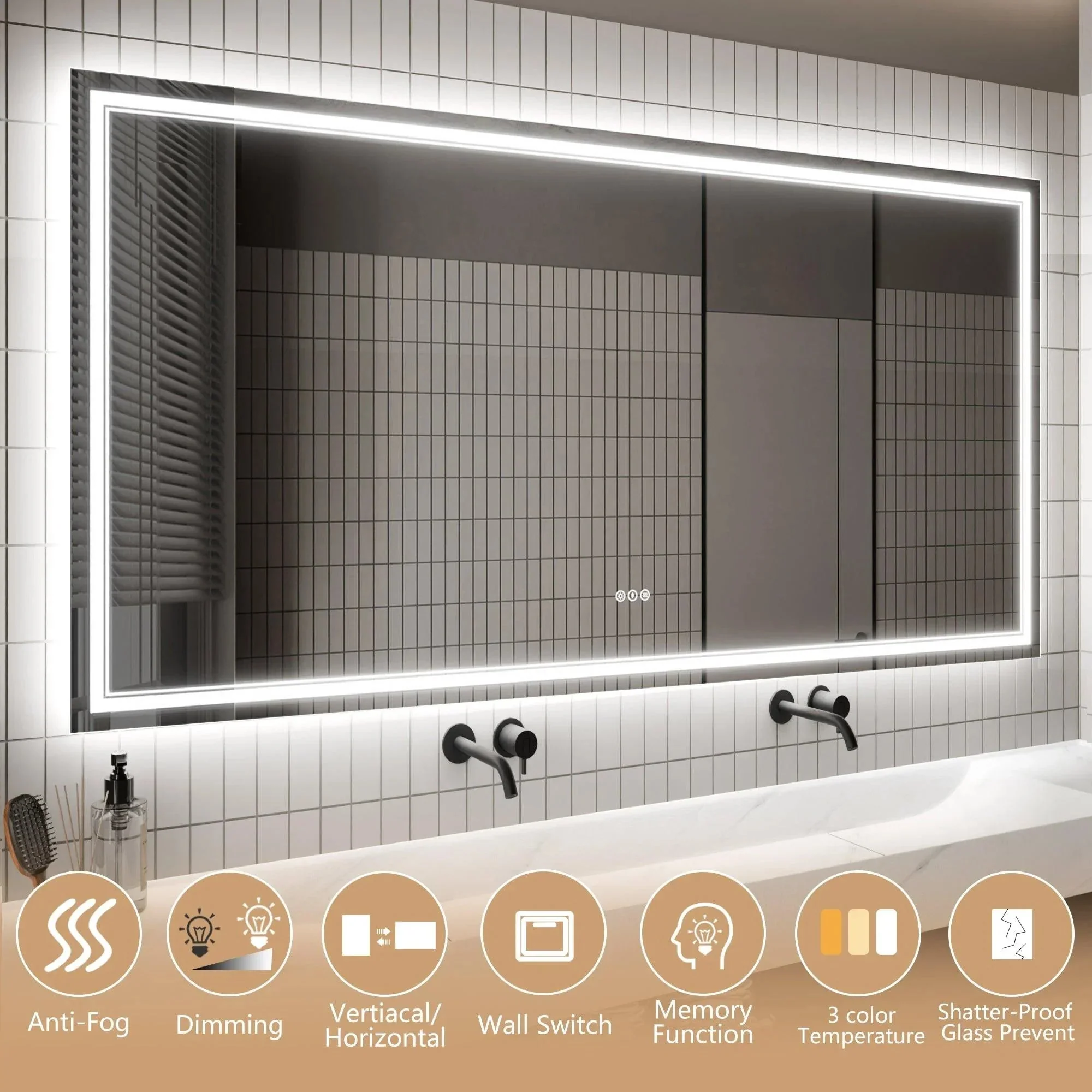 GlareGuard Anti-Fog Bathroom Dimmable Led Mirror Backlit Illuminated Mirror Touch Switch - Image 13