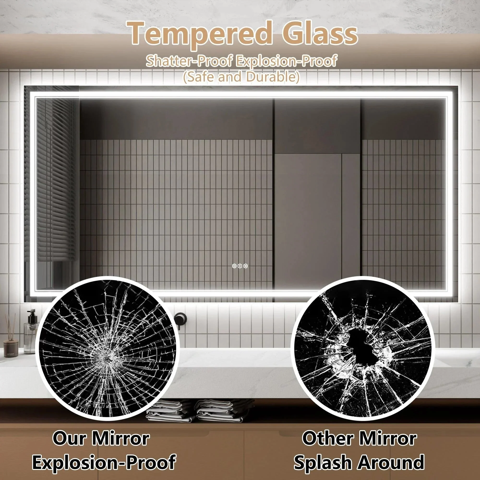 GlareGuard Anti-Fog Bathroom Dimmable Led Mirror Backlit Illuminated Mirror Touch Switch - Image 14