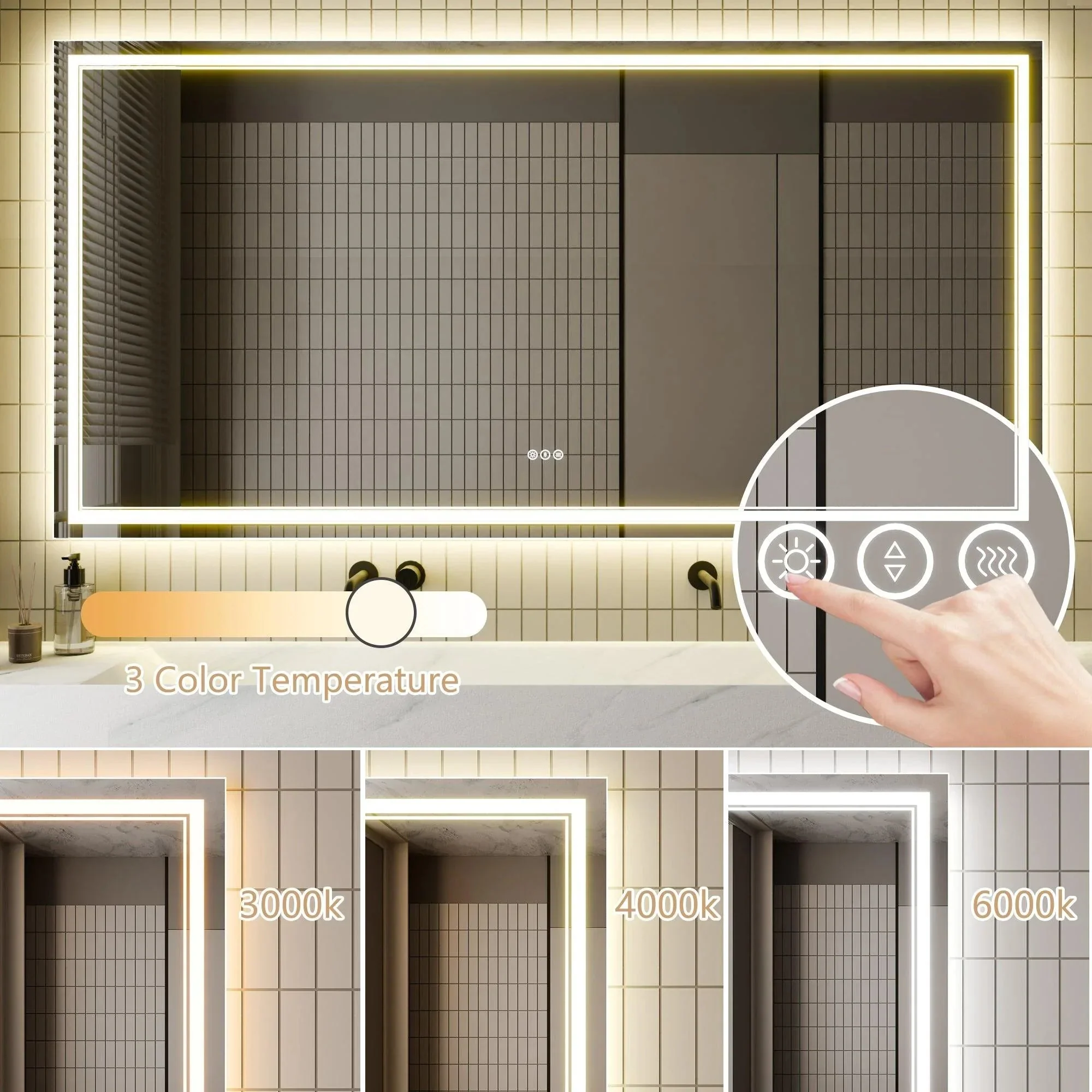 GlareGuard Anti-Fog Bathroom Dimmable Led Mirror Backlit Illuminated Mirror Touch Switch - Image 16
