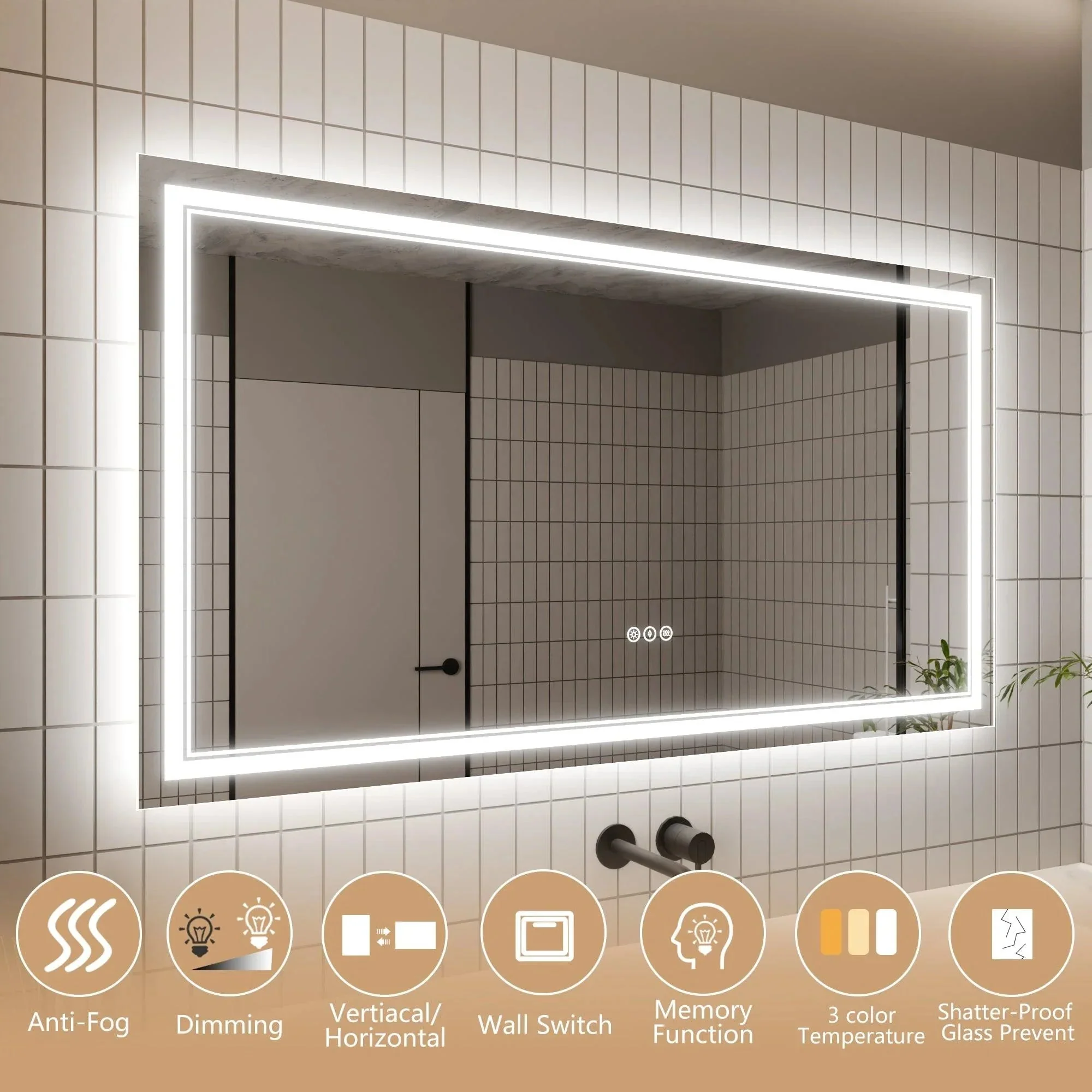 GlareGuard Anti-Fog Bathroom Dimmable Led Mirror Backlit Illuminated Mirror Touch Switch - Image 18