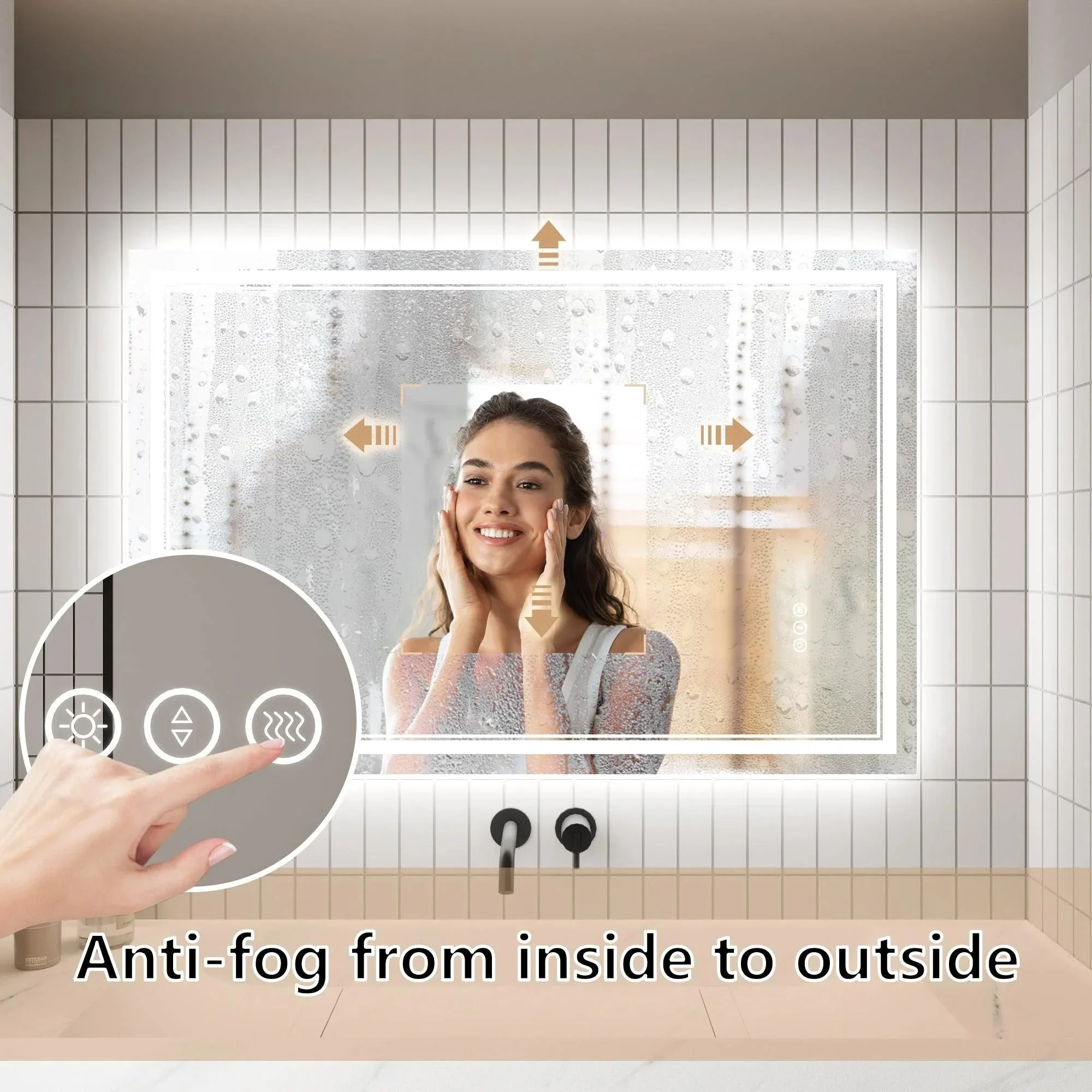 GlareGuard Anti-Fog Bathroom Dimmable Led Mirror Backlit Illuminated Mirror Touch Switch - Image 2