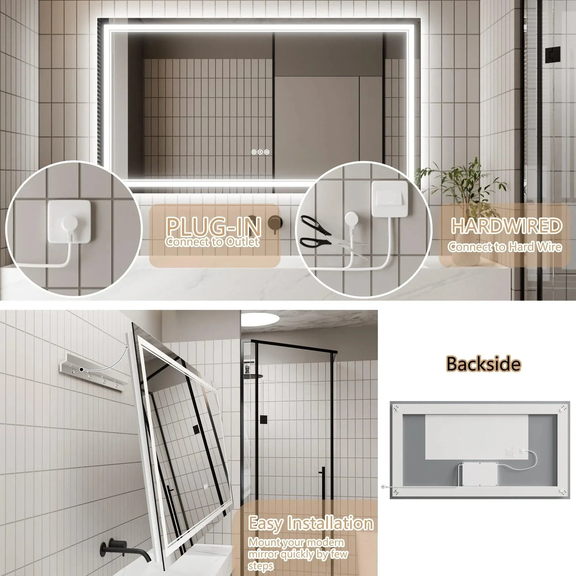 GlareGuard Anti-Fog Bathroom Dimmable Led Mirror Backlit Illuminated Mirror Touch Switch - Image 20